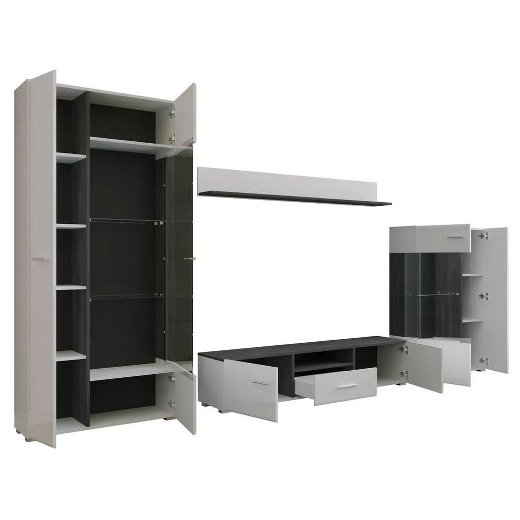 Thumbnail - Feldmann-Wohnen Wohnwand, Weiß, Weiß Hochglanz, Holz, 12 Fächer, 1 Schubladen, Rechteckig, 310x190x40 cm, Wohnzimmer, Wo...