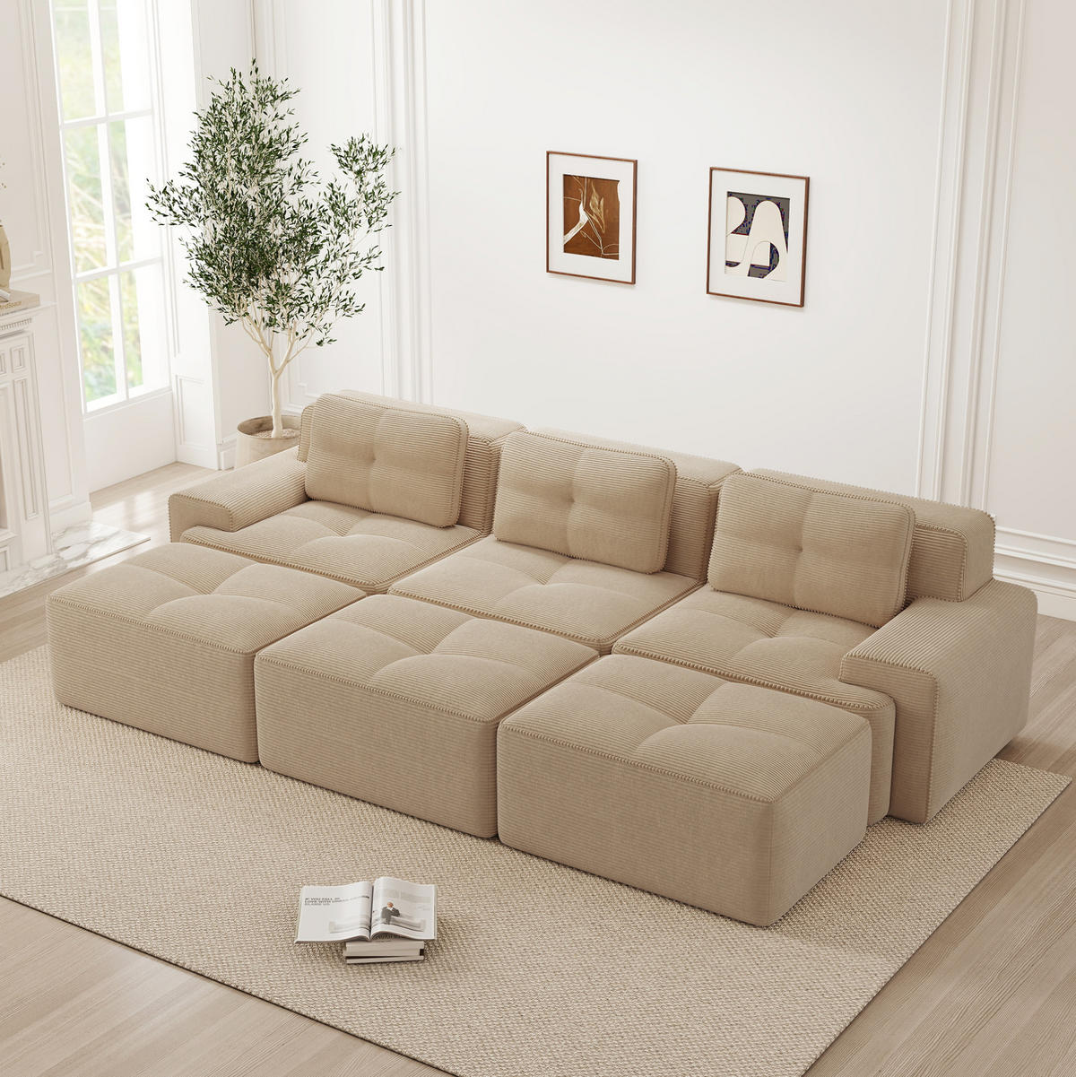 SOFA modular mit Schlaffunktion Cord Beige - Beige, Kunststoff (177/69/293.2cm) - Meubliv