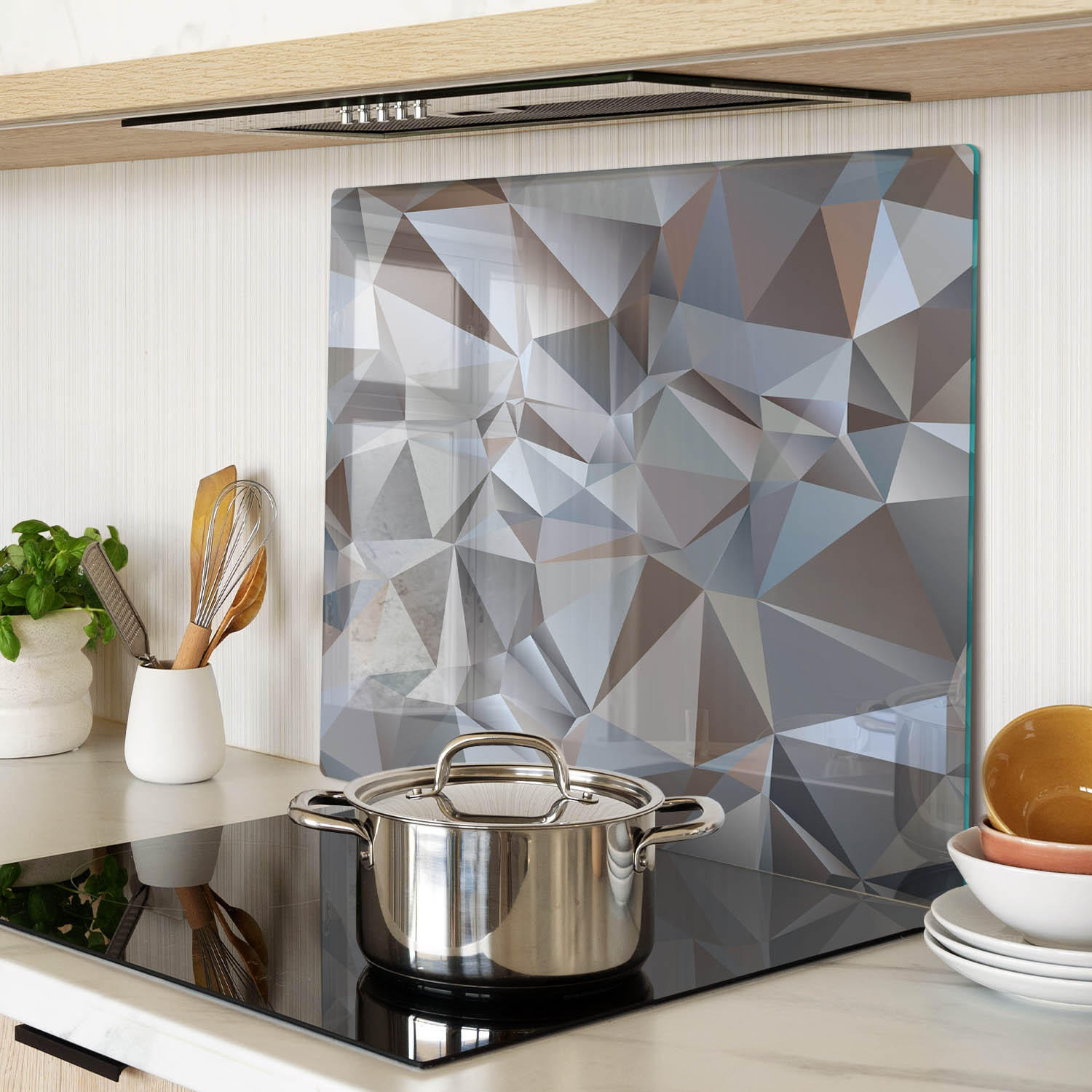 GLASPLATTE 60x52 cm Abstrakte Dreiecke - Grau, Glas (60/0.4/52cm) - TULUP