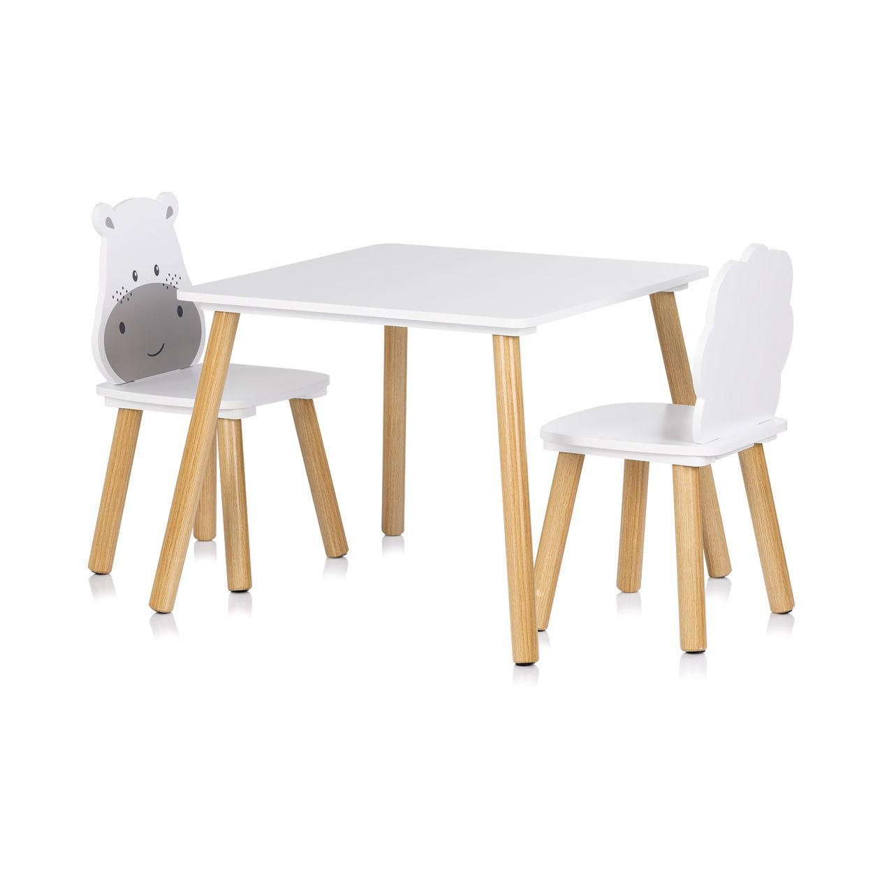 KINDERSITZGRUPPE Tiermotiv weiß grau 55 x 55 cm, Tischset, 2 Stühle, MDF, Massivholz, Tiermotive, Holz - Grau, Holzwerkstoff (55/45/55cm) - Chipolino