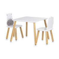KINDERSITZGRUPPE Tiermotiv weiß grau 55 x 55 cm, Tischset, 2 Stühle, MDF, Massivholz, Tiermotive, Holz - Grau, Holzwerkstoff (55/45/55cm) - Chipolino