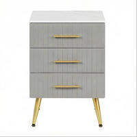 NACHTTISCH 41/40,5/62 cm grau aus MDF, Samt und Metall mit 3 Schubladen - Grau, Holzwerkstoff (62/41/40.5cm) - OKWISH