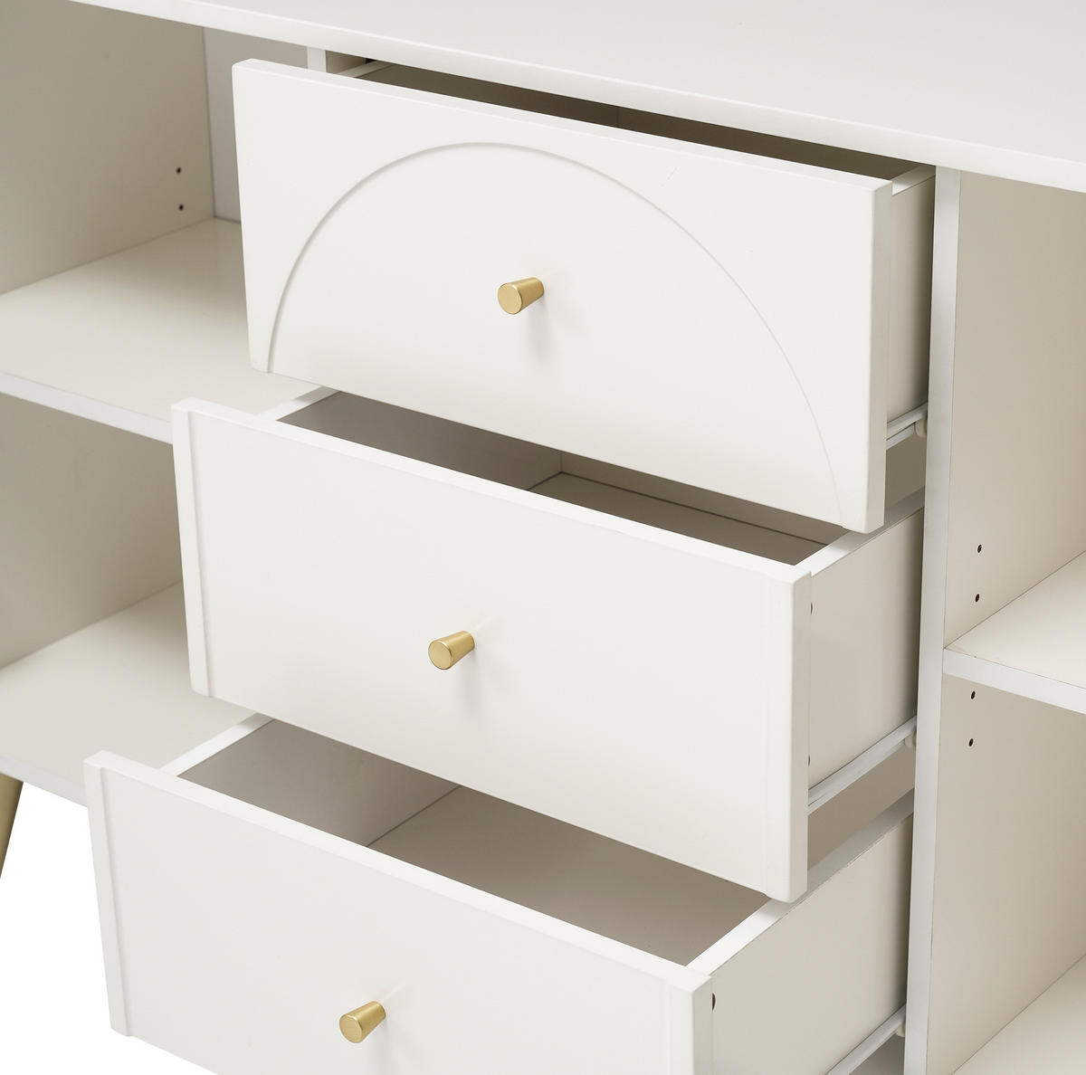 KOMMODE 140/84/40 cm Creme-Weiß aus Holz und Metall mit verstellbarem Fachboden - Weiß, Holz (84/40/140cm) - OKMYHOME