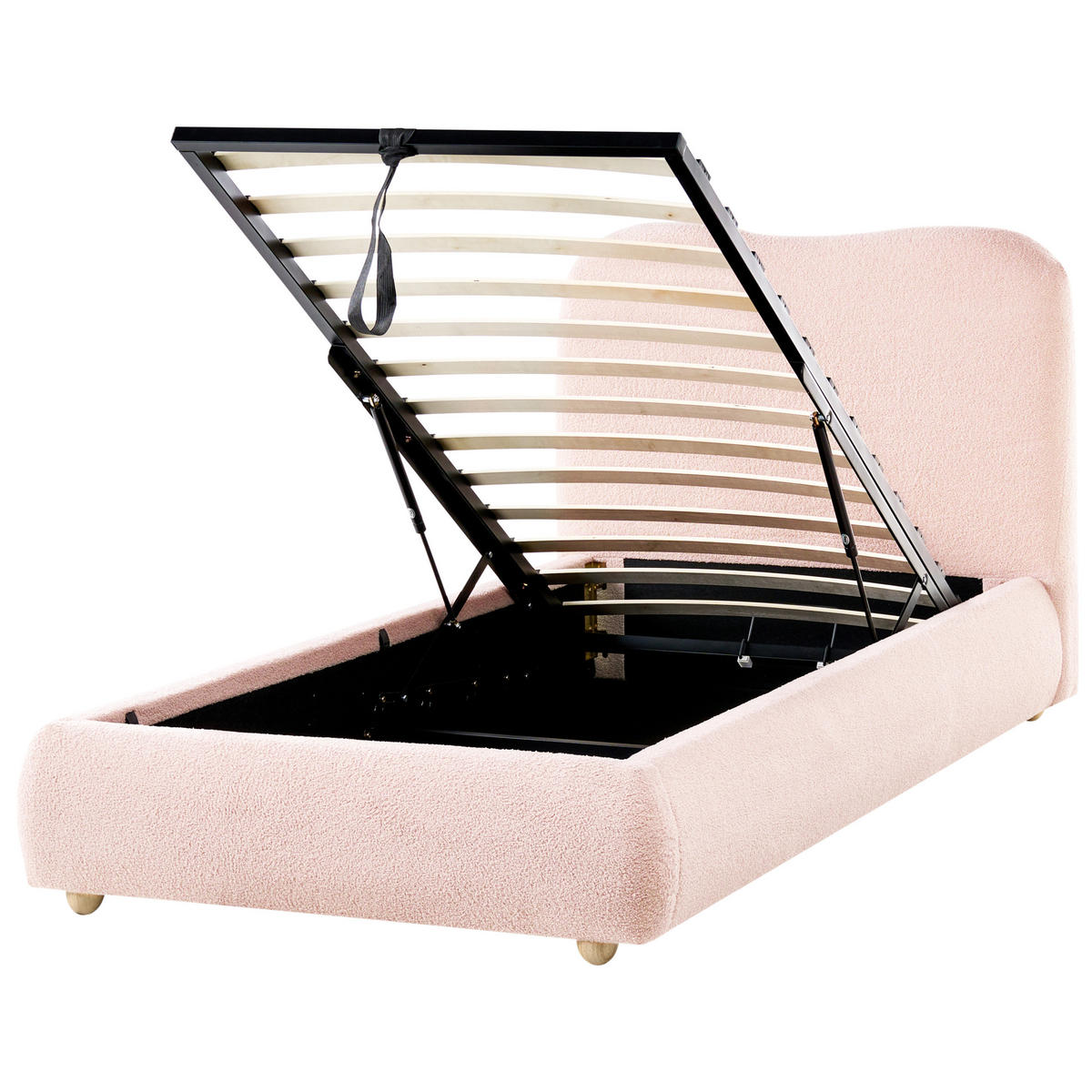 BETT mit Stauraum 90/200 cm Rosa Blagnac - Pink/Braun, Textil (90/200cm) - Beliani