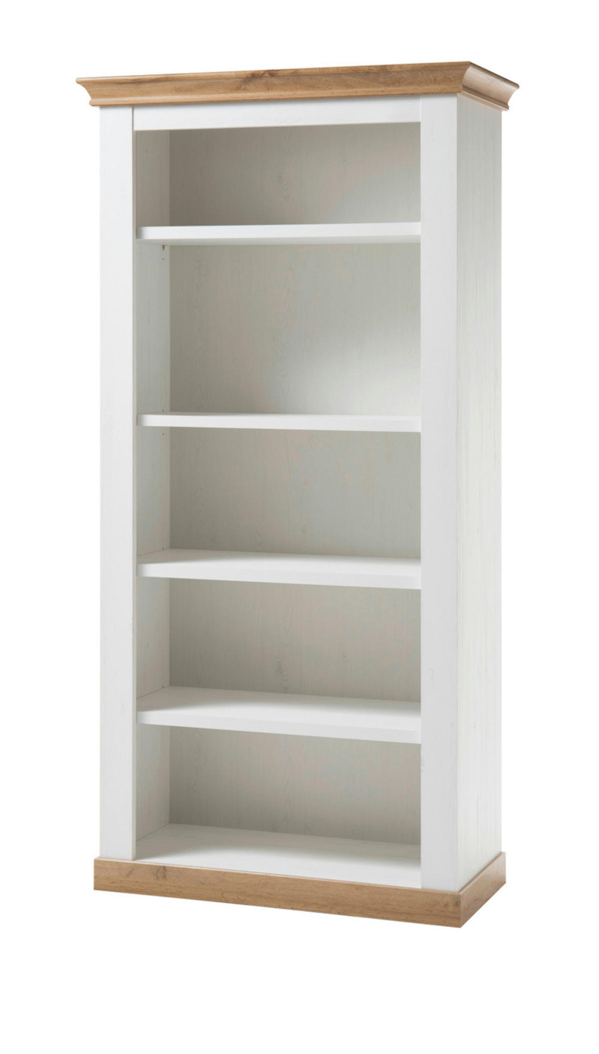WOHNWAND weiß Pinie, Eiche 4-teilig 387 cm, Wohnkombination, viel Stauraum - Silberfarben/Eiche Wotan, Glas/Holzwerkstoff (387/204/52cm) - Furn.Design