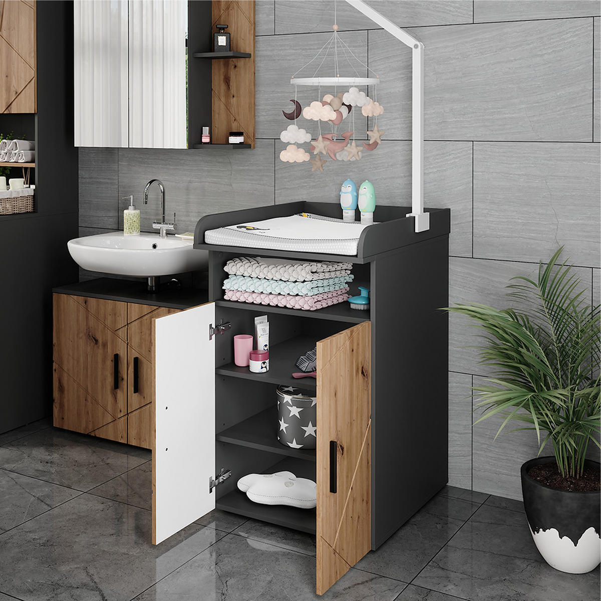 PŘEBALOVACÍ PULT Irma Antracit/Artisan - antracitová/dub artisan, kompozitní dřevo (60/97/68.1cm) - Vicco