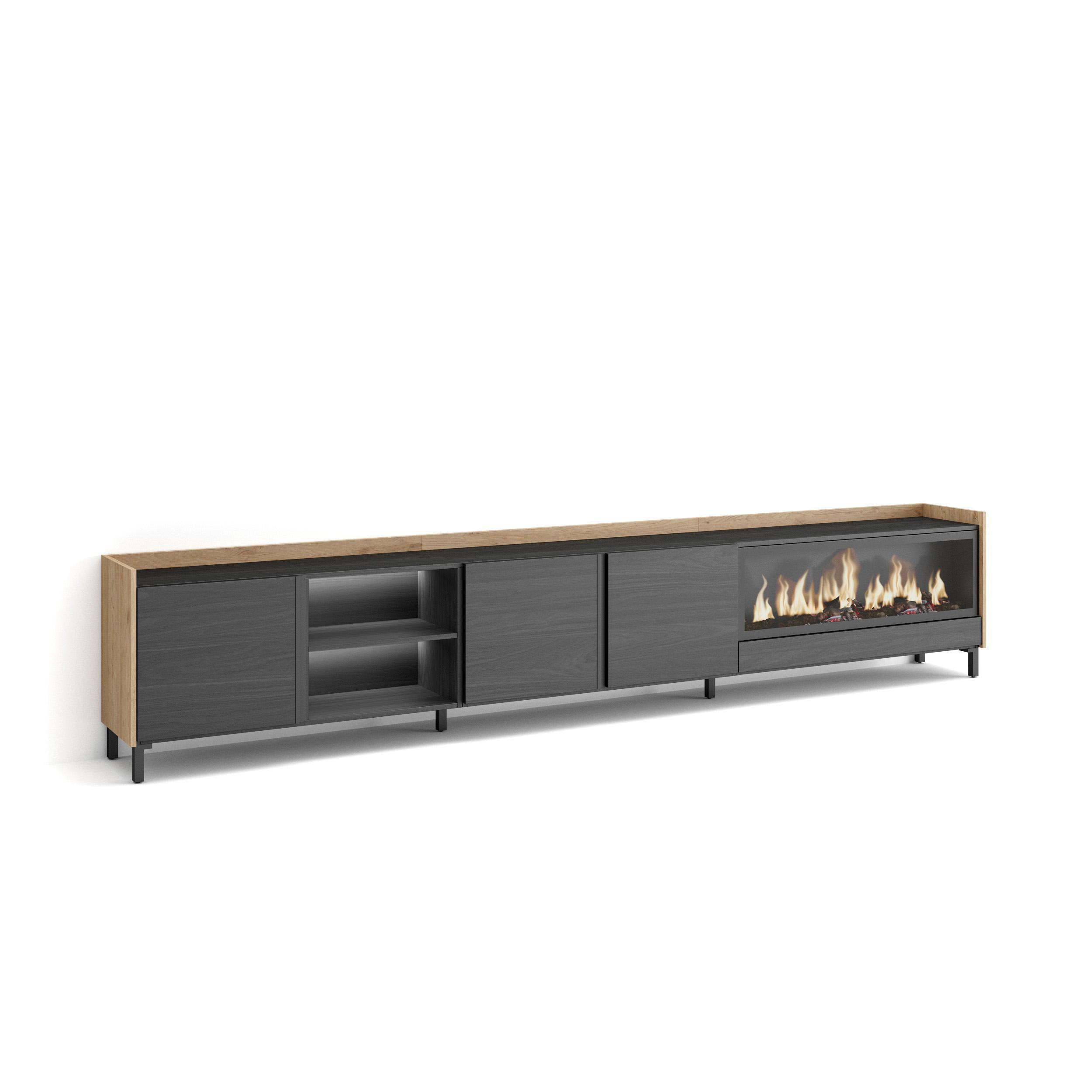 Skraut Home Lowboard, Schwarz 315x61x35 cm