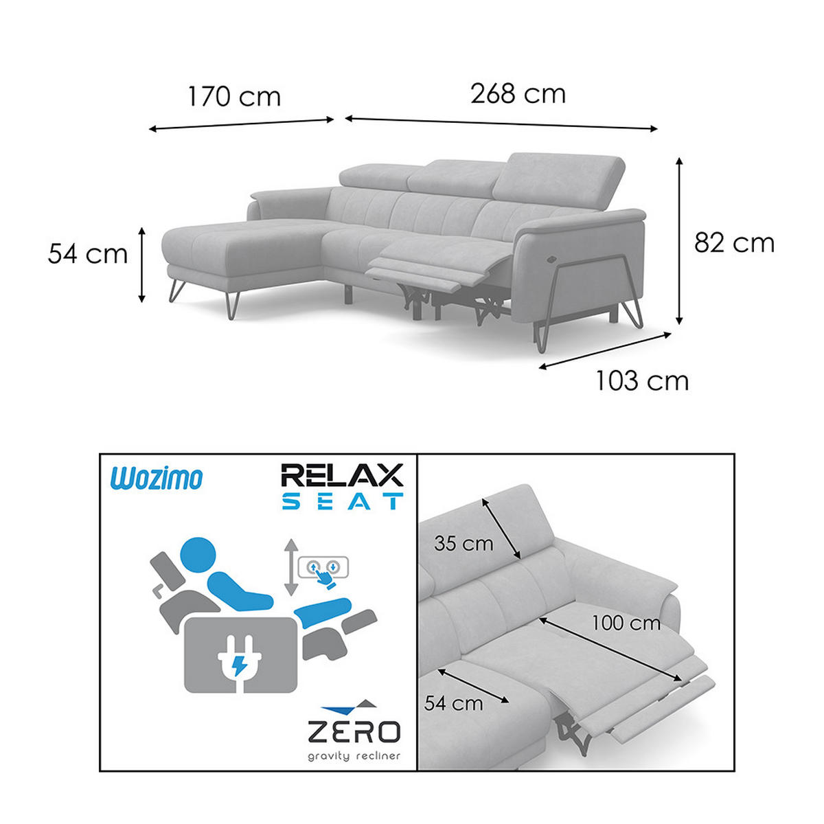 ECKSOFA RODEN 4-Sitzer mit Relax, dunkegelb, Veloursstoff - Gelb, Holz/Textil (268/92cm) - Wozimo