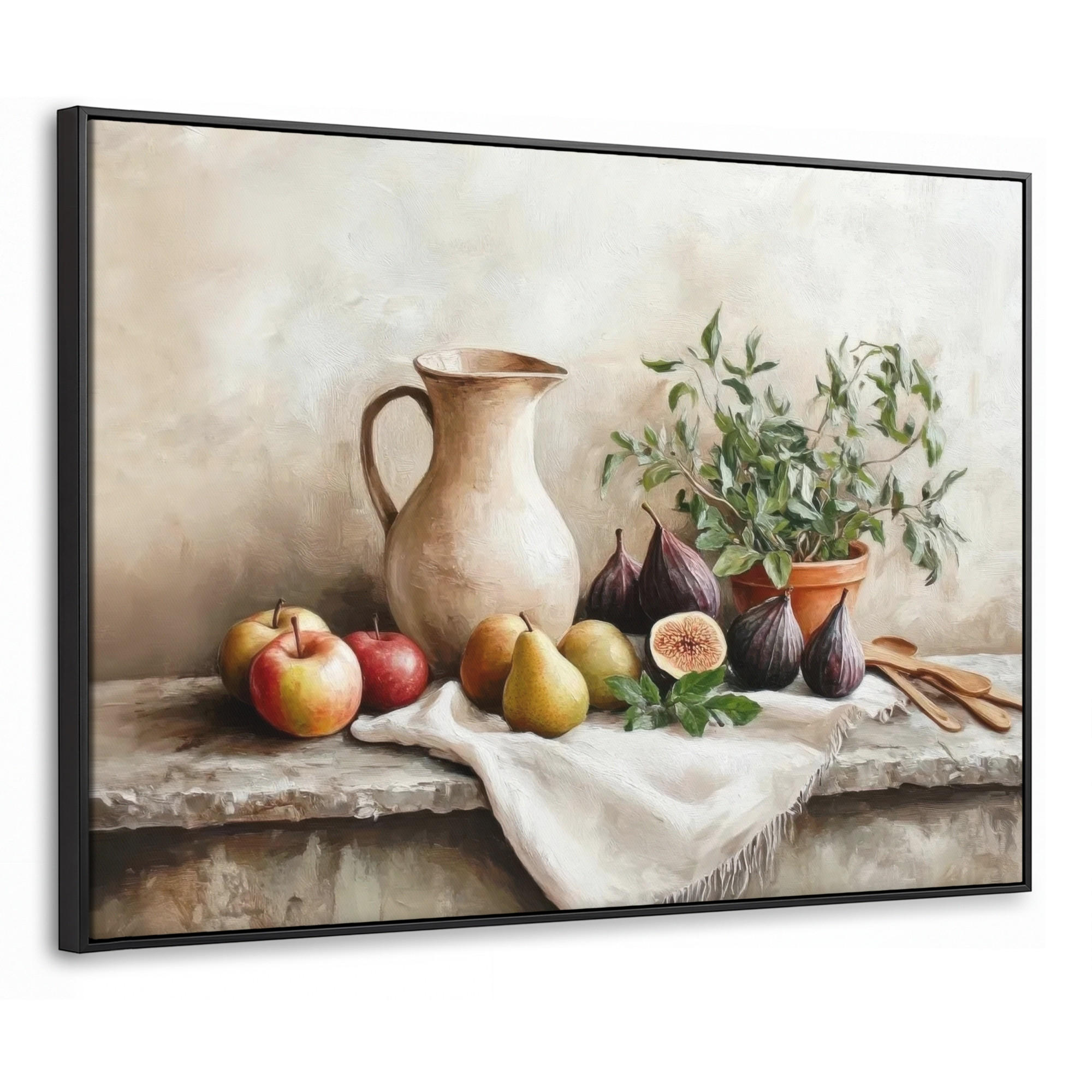 LEINWAND Bilder mit Rahmen - Obst - Kräuter - Ländlich - 80x60 - Naturfarben, Textil (80/60cm) - MuchoWow