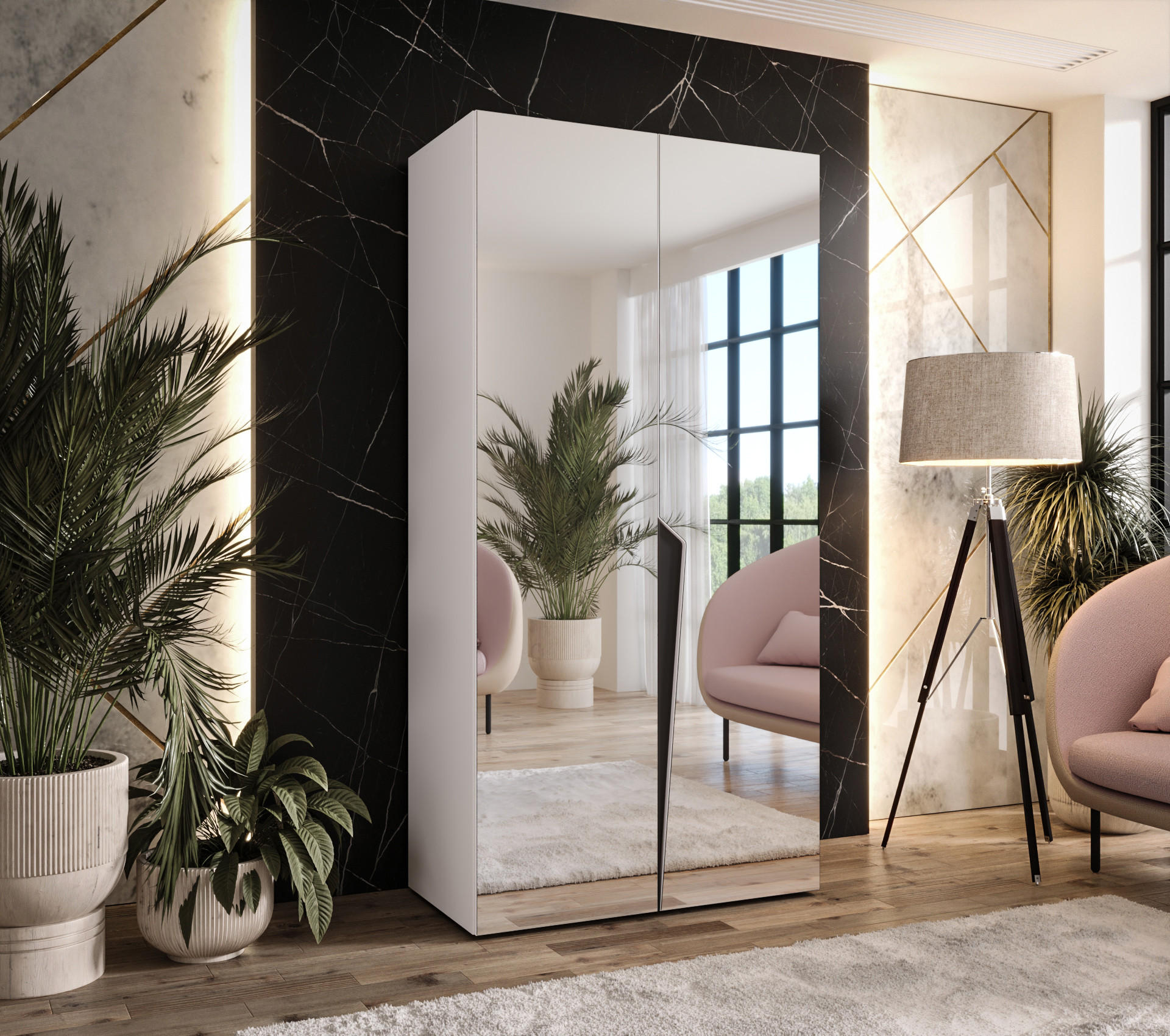 DREHTÜRENSCHRANK 202/100/52 2-türig - Schwarz/Weiß, Holz/Metall (100/202/52cm) - Abiks Möbel