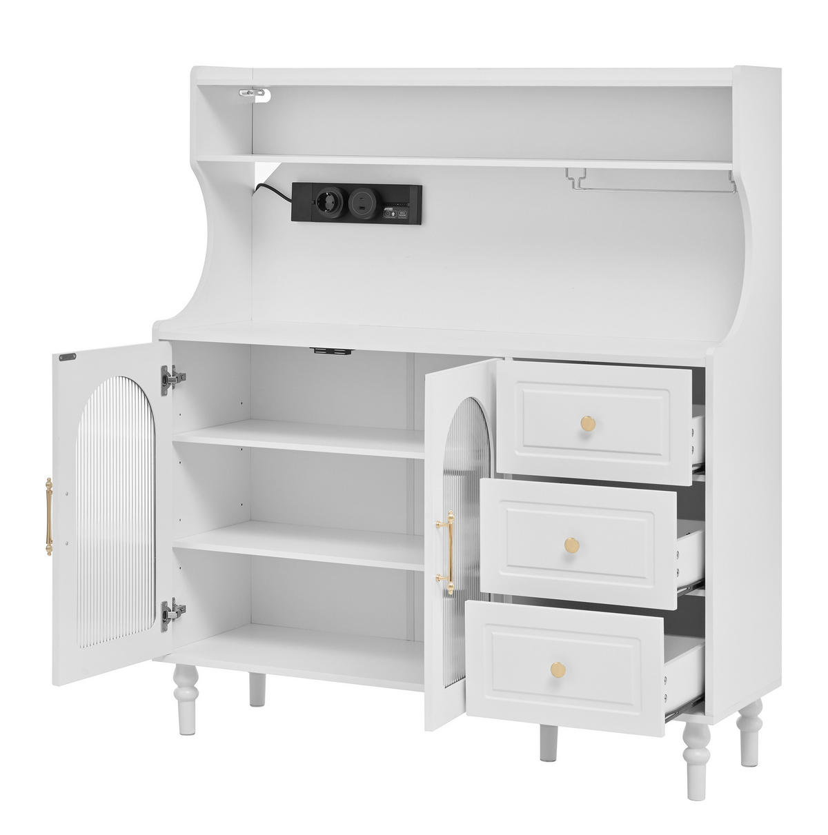 BUFFET 120/40/138,5 cm Weiß aus MDF mit Steckdose - Weiß, Holzwerkstoff (120/138.5/40cm) - OKWISH