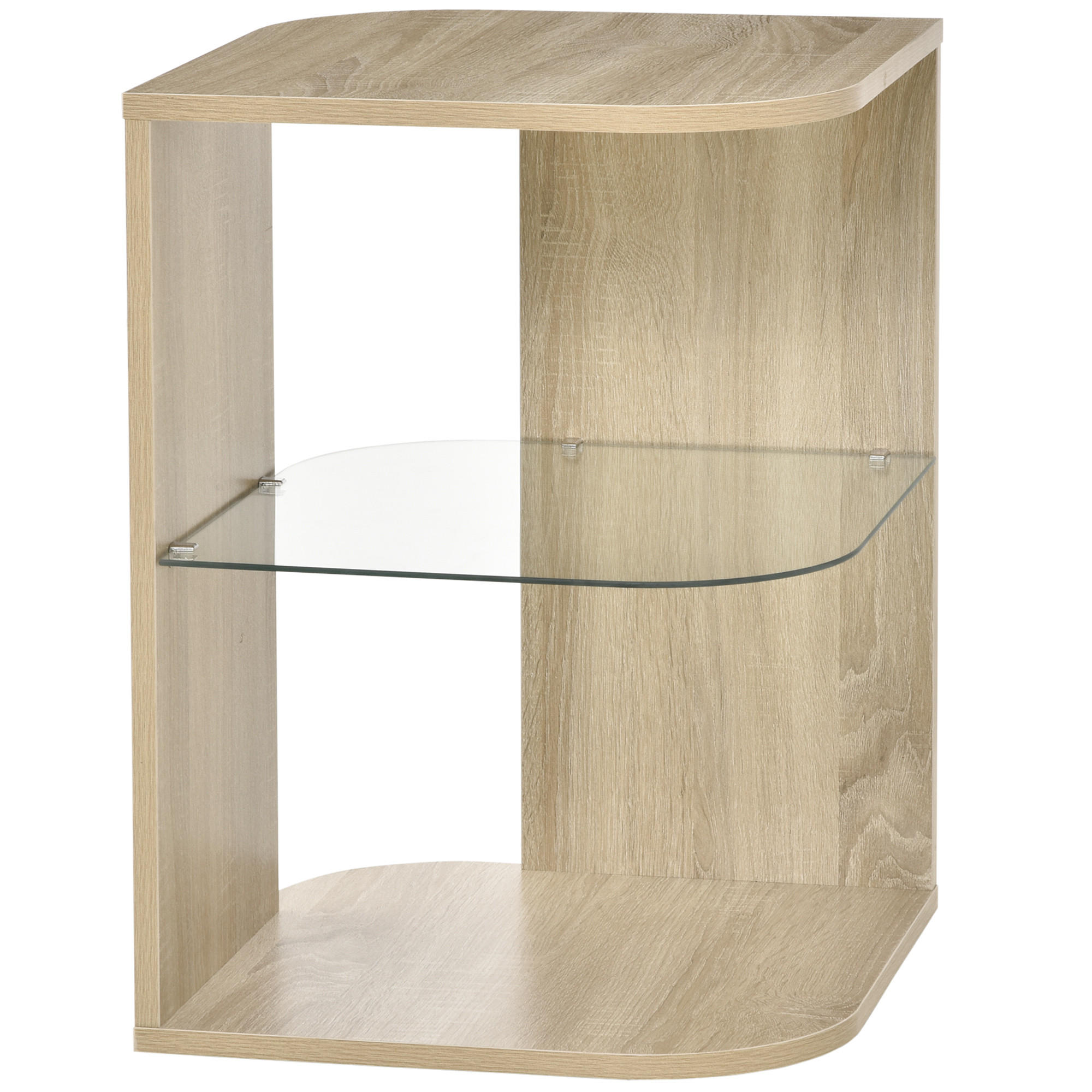 BEISTELLTISCH DE-15732 mit Glasablage Naturholz - Naturfarben, Holzwerkstoff (40/40/56cm) - ComfortXL