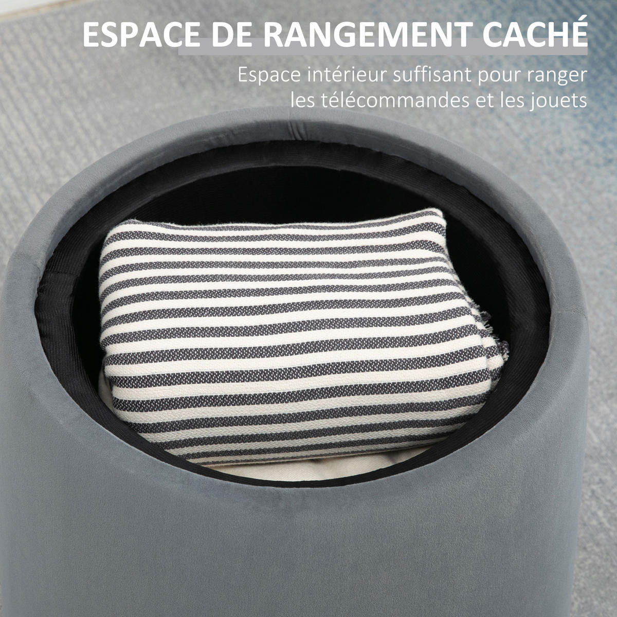 POUF DE-16438 mit umkehrbarem Deckel & Stauraum Grau - Grau, Textil (44/47.5/44cm) - ComfortXL