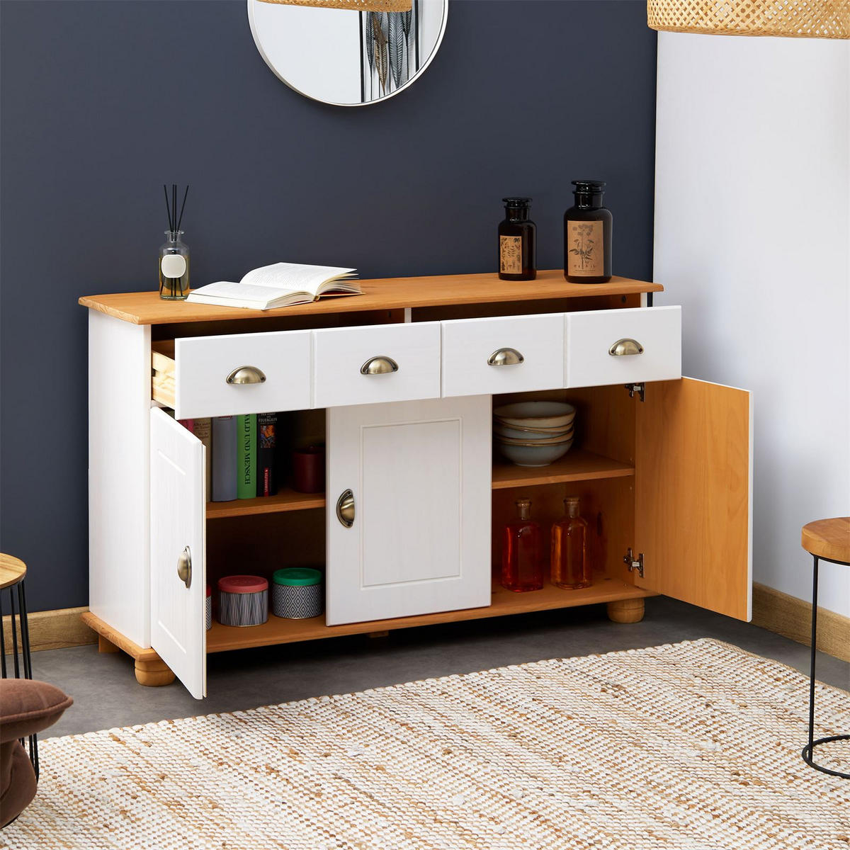 SIDEBOARD COLMAR - Weiß/Braun, Holz (116/74/35cm) - IDIMEX