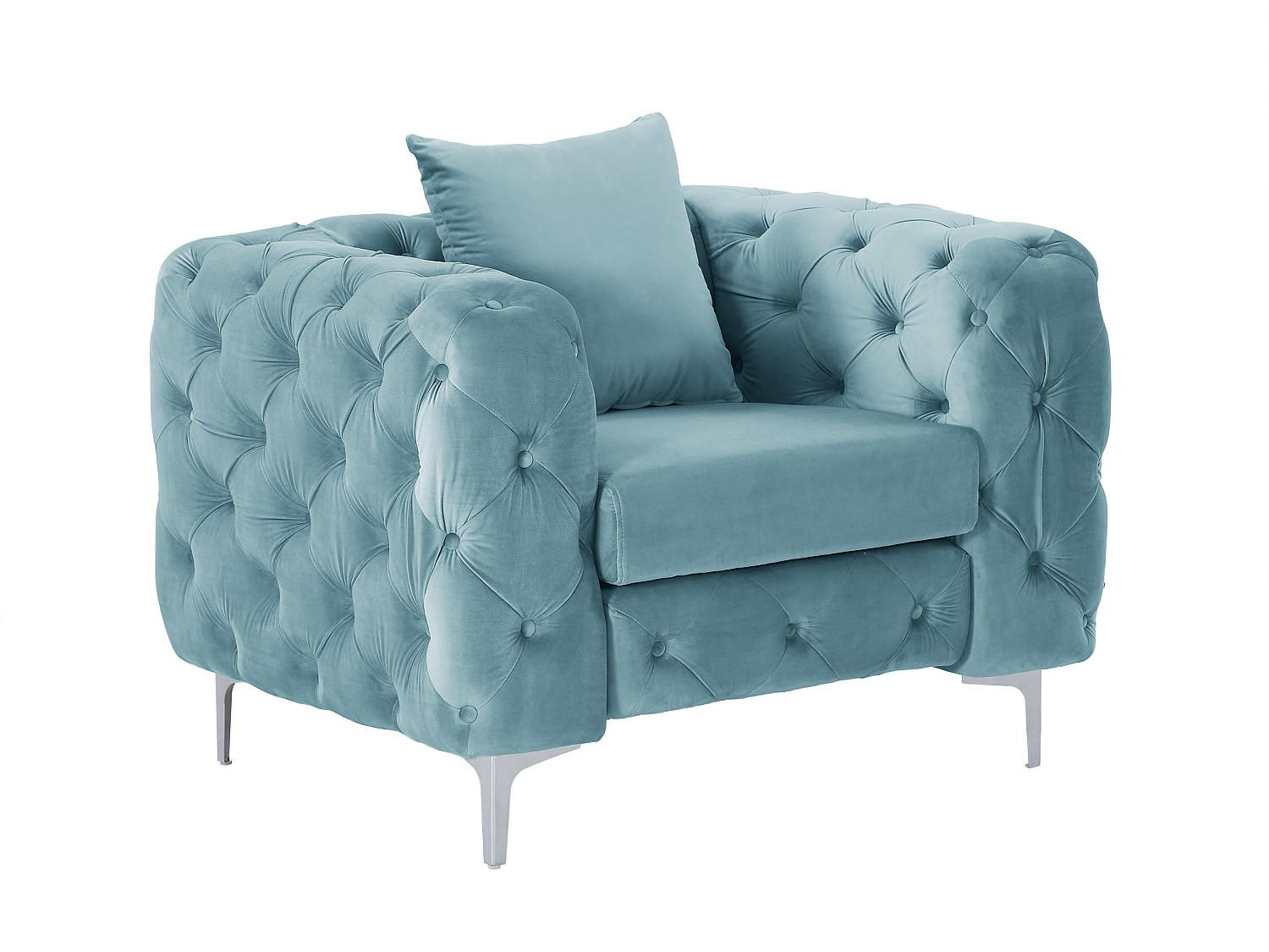 CHESTERFIELD-SESSEL - Samt - Pastellblau - EDWINA - Hellblau, Textil (91/76/106cm) - Vente-Unique
