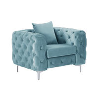CHESTERFIELD-SESSEL - Samt - Pastellblau - EDWINA - Hellblau, Textil (91/76/106cm) - Vente-Unique