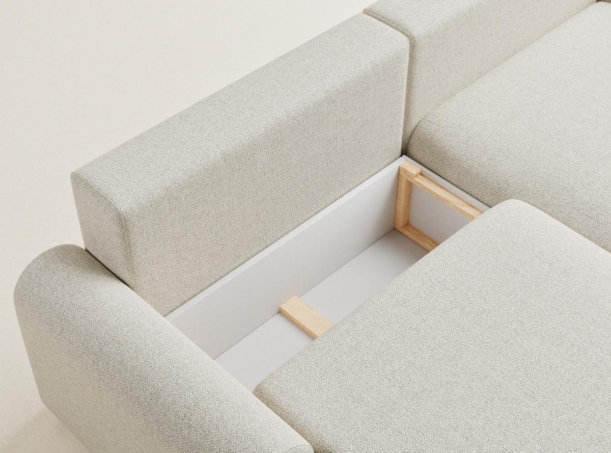 ECKSOFA MIT SCHLAFFUNKTION Tallin Creme Webstoff - Creme/Schwarz, Holz/Holzwerkstoff (240/145cm) - Maison de Reve