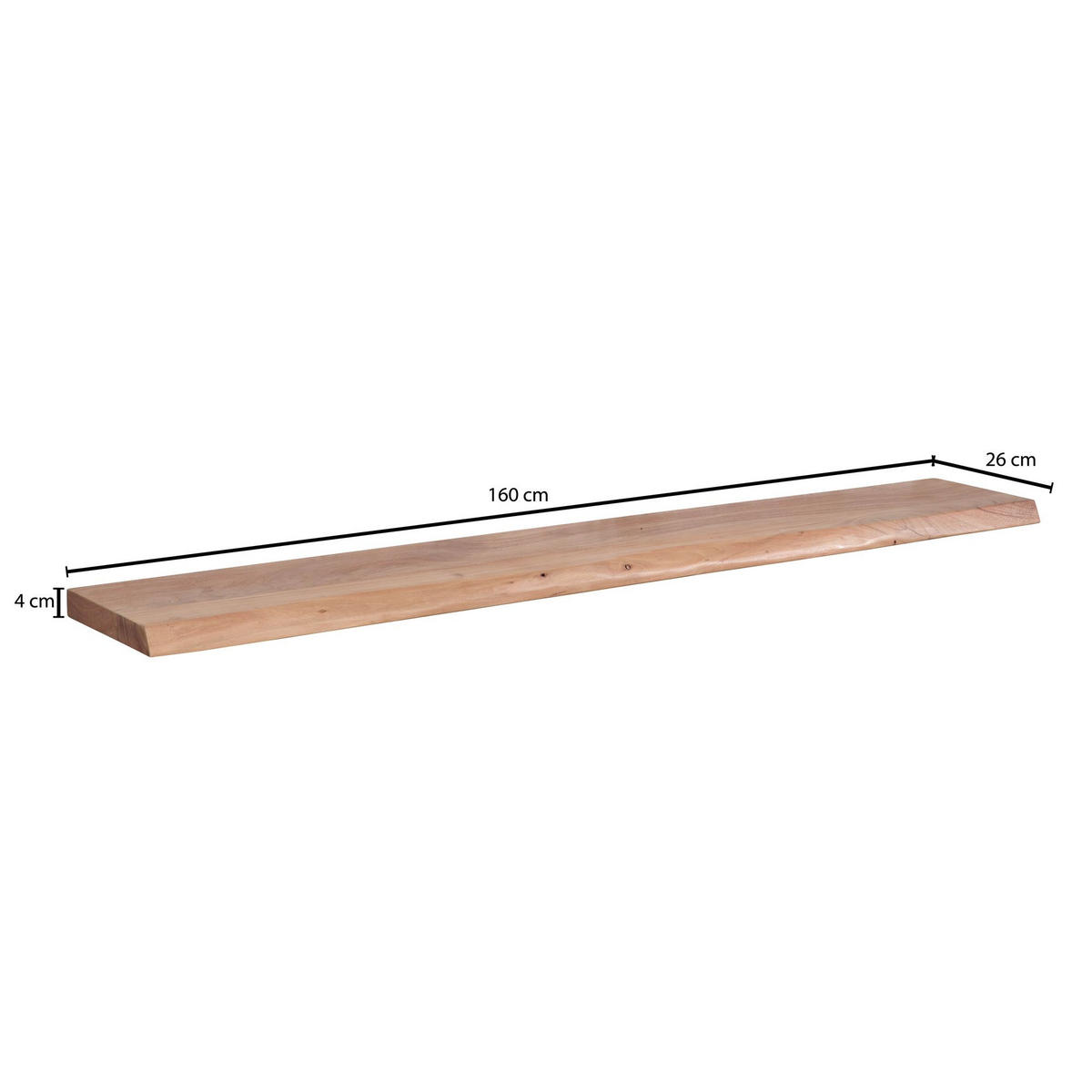 WANDREGAL Akazienholz Baumkante Rustikal, Beige 160x26x4 cm - Beige, Holz (160/4/26cm) - KADIMA DESIGN