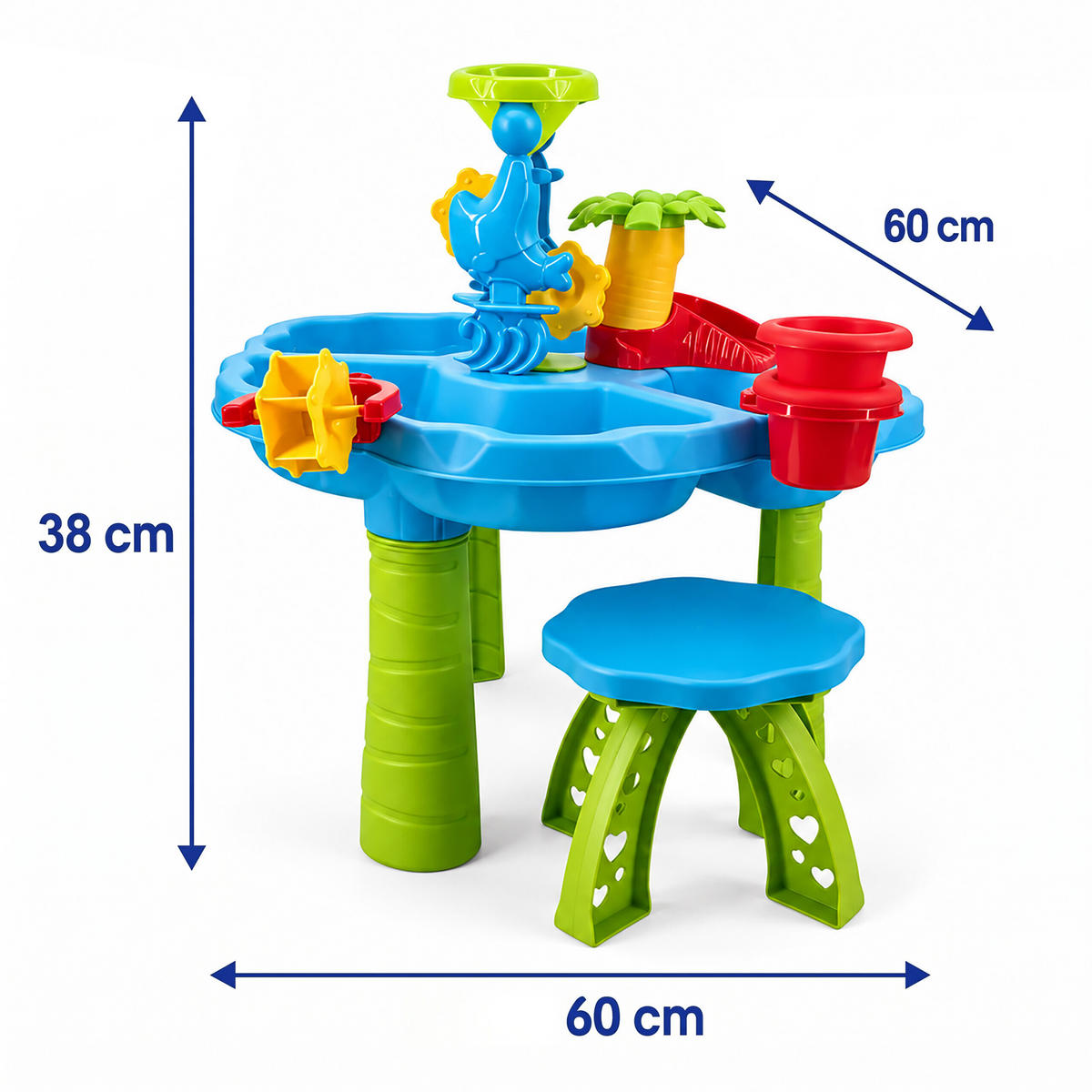 MASA Multicolor copii joc cu apa cu taburet - multicolor, material plastic (60/60cm) - Relaxdays