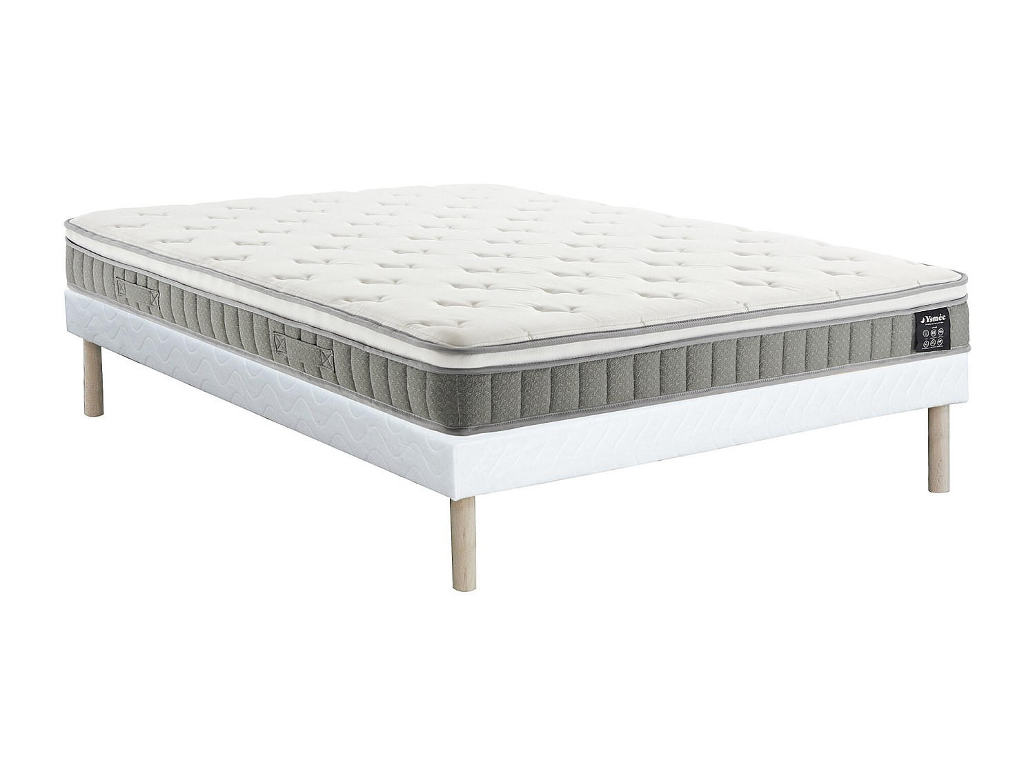 MATRATZE und Bettgestell mit Lattenrost und Stoffbezug - 2 Personen - Stoff - Weiß - - Weiß, Textil (140/190cm) - Vente-Unique