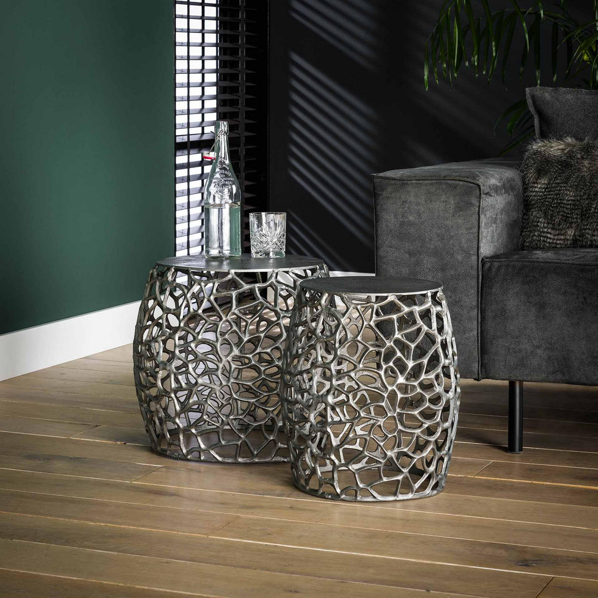 BEISTELLTISCH Maze Grau 45/45/42 cm 2er-Set - Grau, Metall (45/45/42cm) - Hoyz Collection
