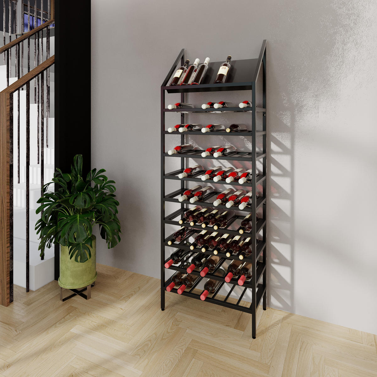 WEINREGAL für 70 Flaschen aus Metall, schwarz Napa - Schwarz, Metall (60/170/30cm) - Metalo Pro