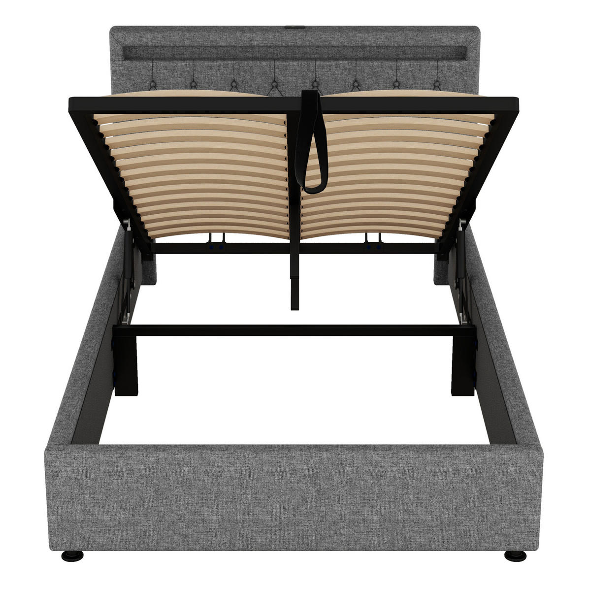 POLSTERBETT aus Leinen 140/200 cm mit LED-Beleuchtung, USB- und USB-C-Anschluss und hydraulischem Bettkasten, Grau - Grau, Textil (140/200cm) - Redom