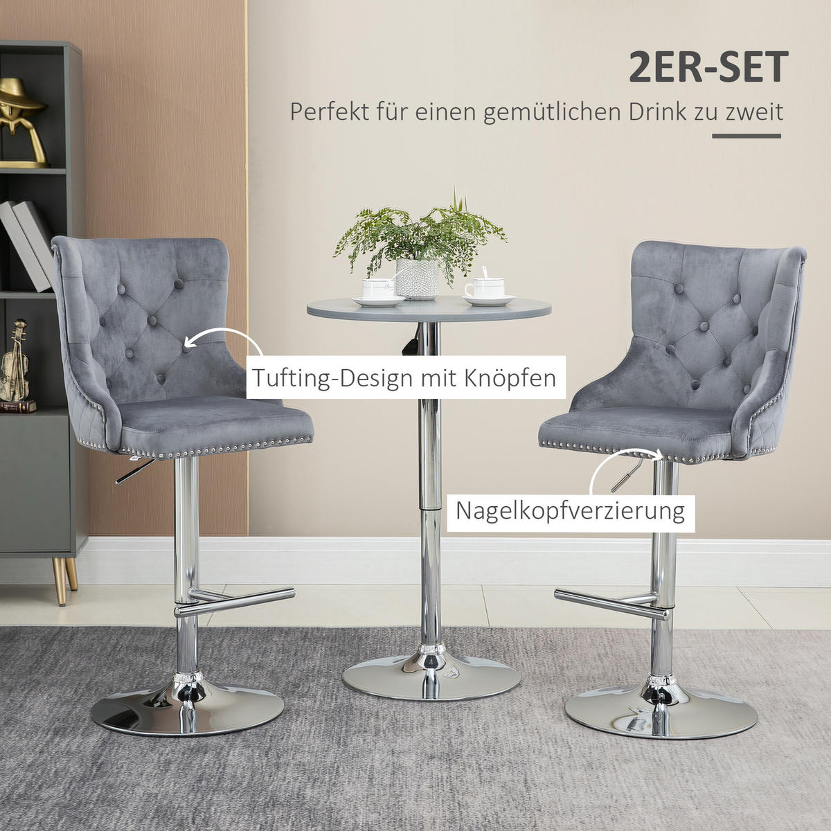 2ER Set Barhocker Barstühle Drehstühle höhenverstellbar modern Hellgrau - Grau, Kunststoff (55/123/46cm) - HOMCOM