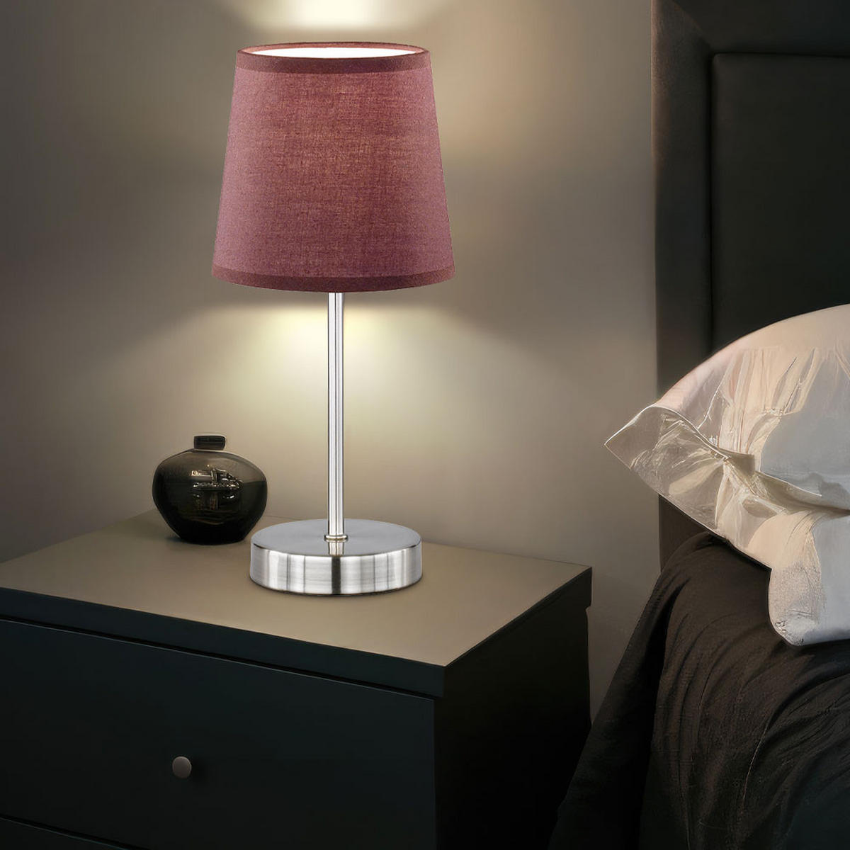 TISCHLEUCHTE Textil Braun Nickel matt 2er Set - Braun, Textil (14.5/14.5/32cm)