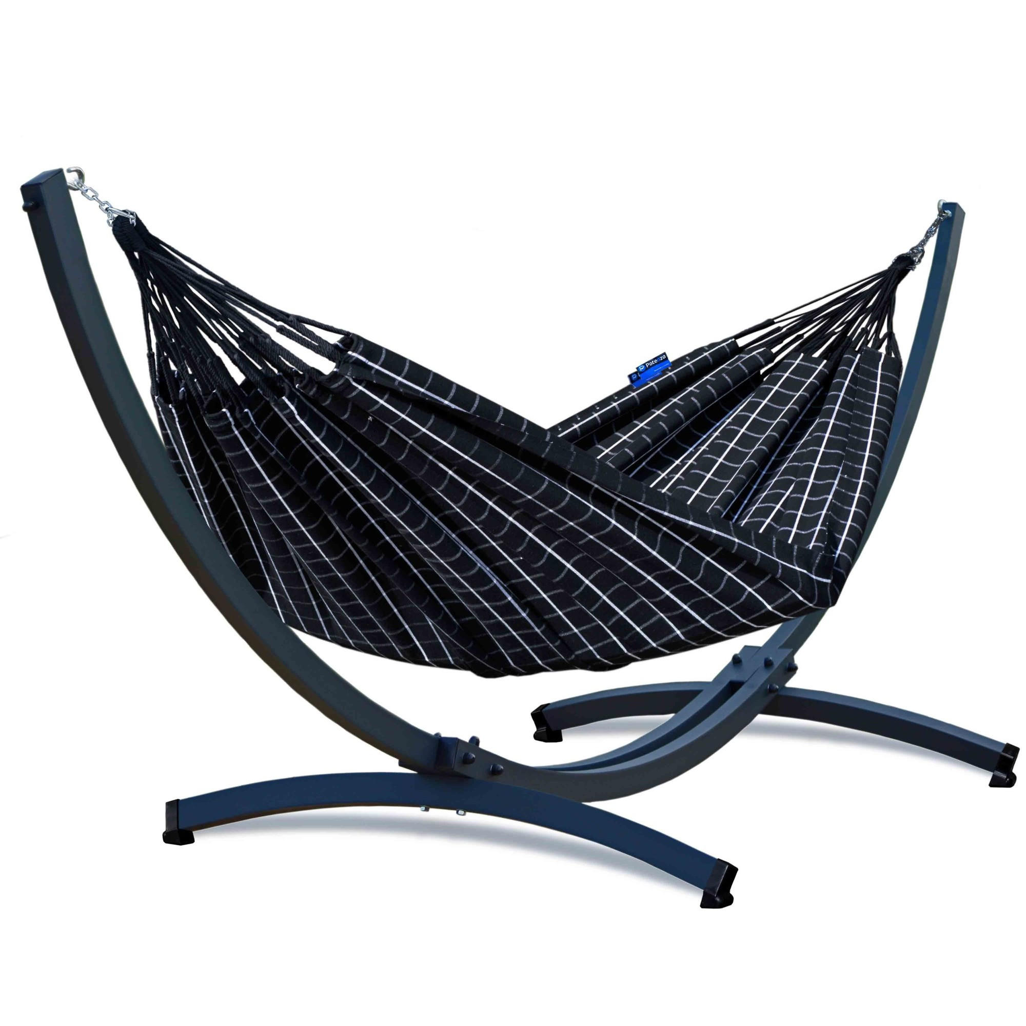 HÄNGEMATTE mit Gestell, 2 Personen, XXL, Tytan Rahmen bis 350 kg, Metall, Catargo Schwarz, einfache Montage - Schwarz, Metall (370/130/120cm) - Potenza