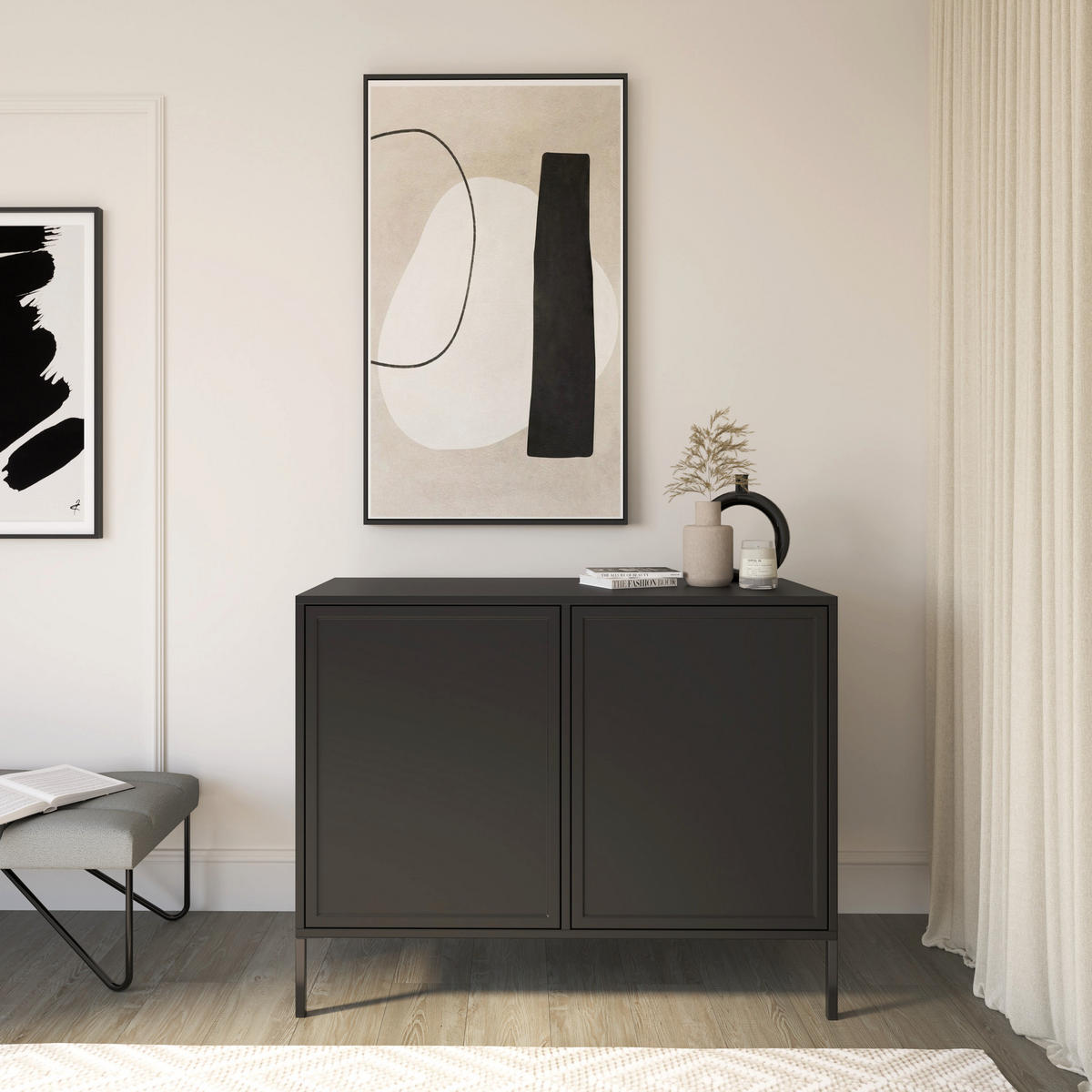 SIDEBOARD Velveto černý 100cm - černá, kov/kompozitní dřevo (100/86/40cm) - Selsey
