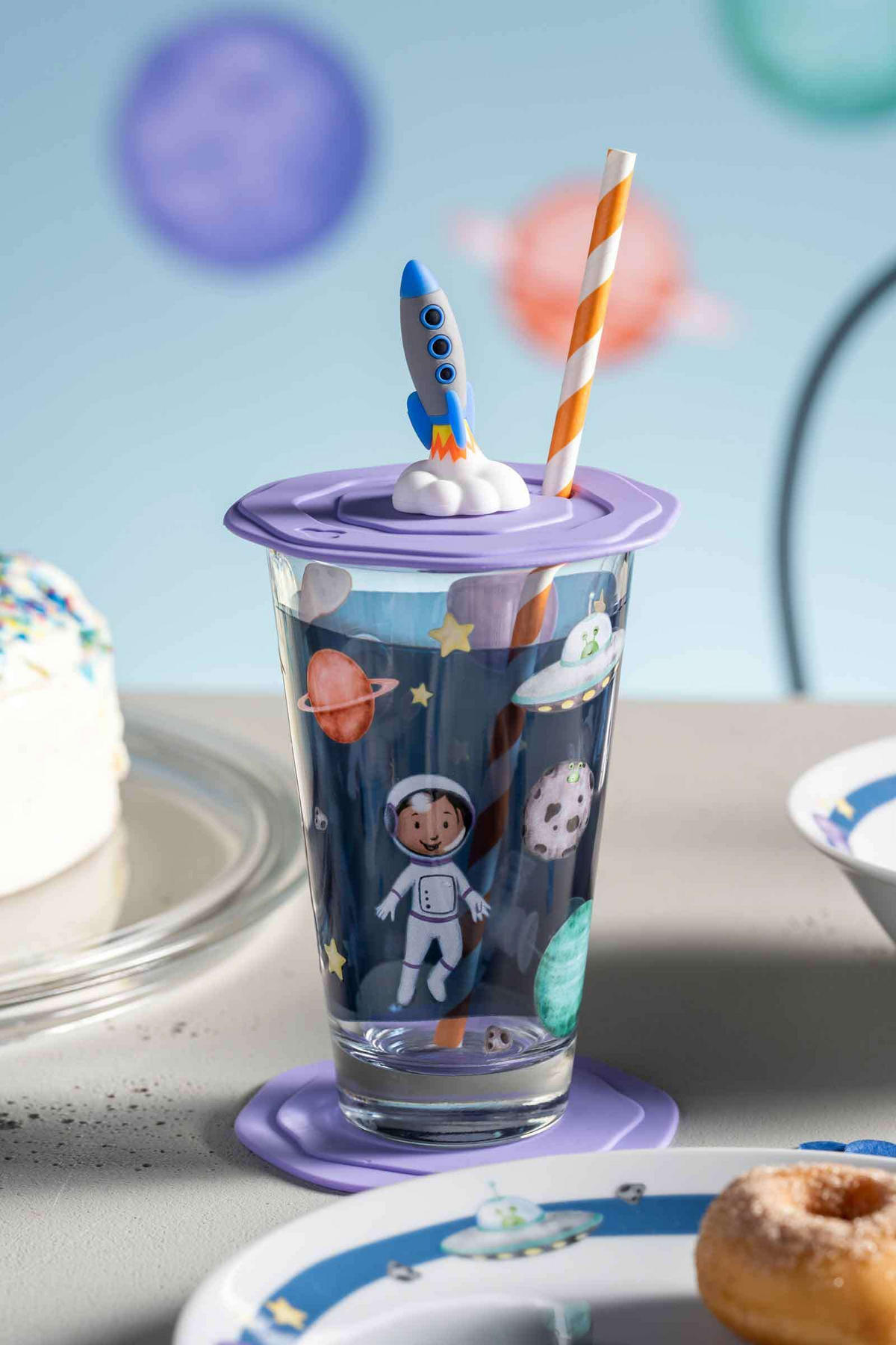 KINDERBECHER Bambini Avventura Weltall 215 ml & 300 ml 2er Set - Blau, Glas (0.001L) - Leonardo Living