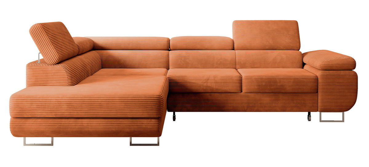 ECKSOFA Stevil Kupferbraun Cordbezug - Silberfarben/Kupferfarben, Textil/Metall (275/203cm) - Selsey