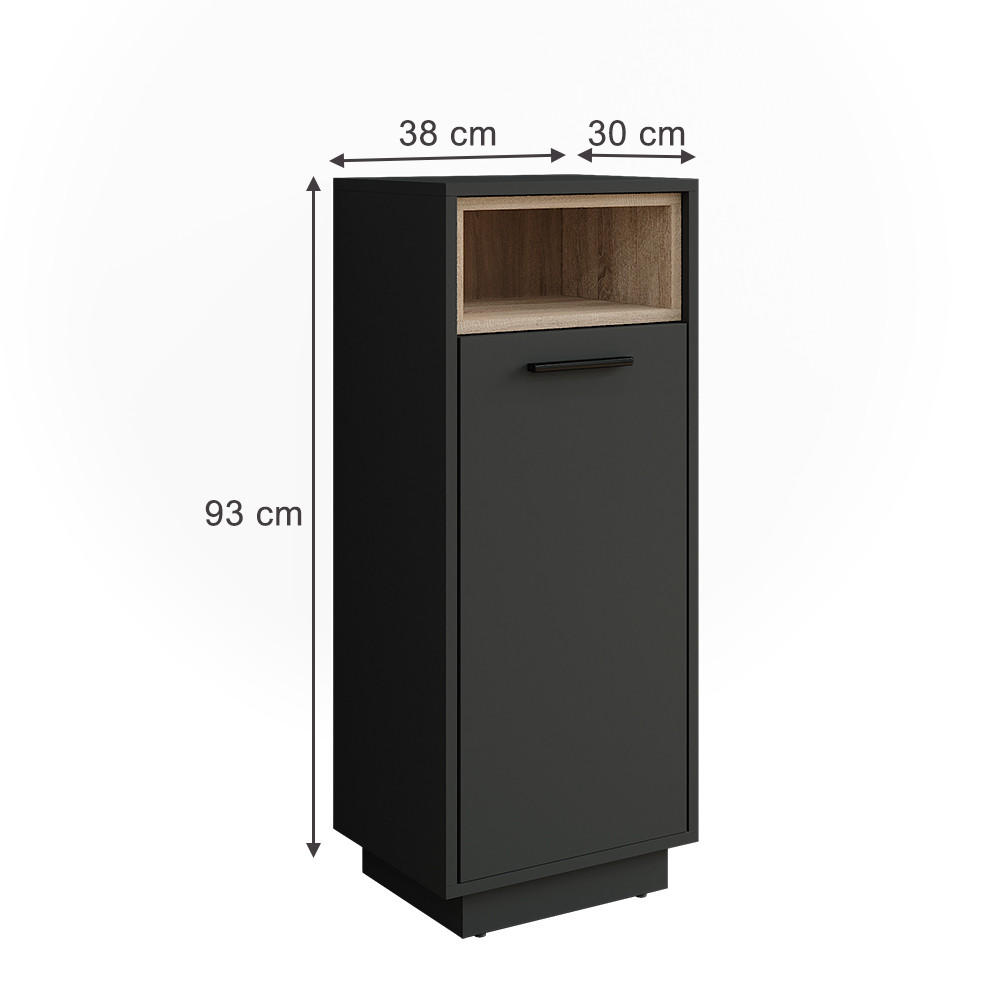 WÄSCHESCHRANK Beatrice Anthrazit/Sonoma 38 x 93 cm mit herausnehmbarer Innentasche - Anthrazit/Sonoma Eiche, Holzwerkstoff (38/93/30cm) - Vicco