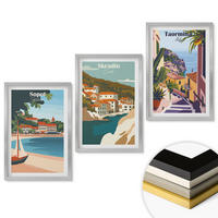 WANDBILDER 3er Set - 40x60 cm Silberner Rahmen - Illustrationen von Küstenstädten - Silberfarben, Kunststoff (40/60cm) - ArtPrintCave