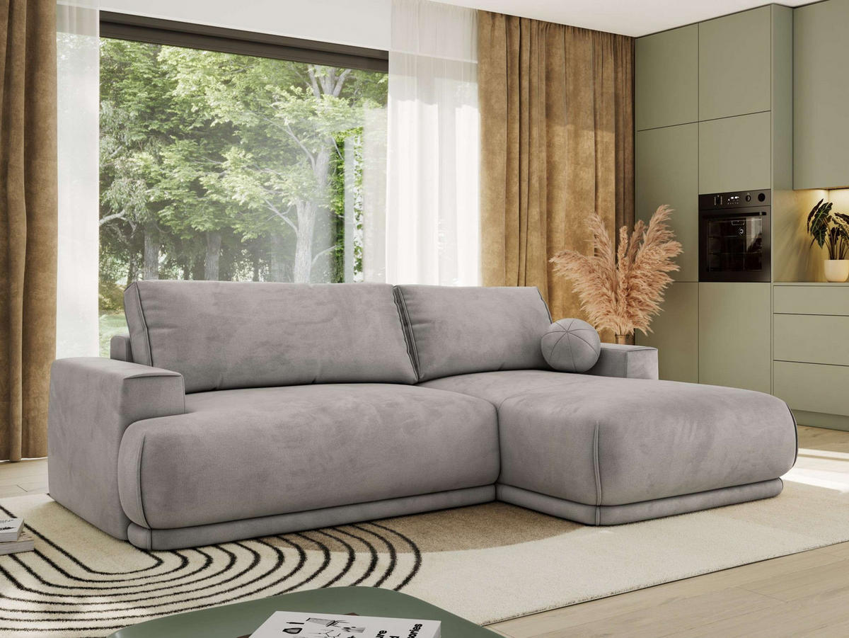 ECKSCHLAFSOFA RINA L Hellgrau Velvet - rechts - Hellgrau/Schwarz, Kunststoff/Textil (170/267cm) - MKS