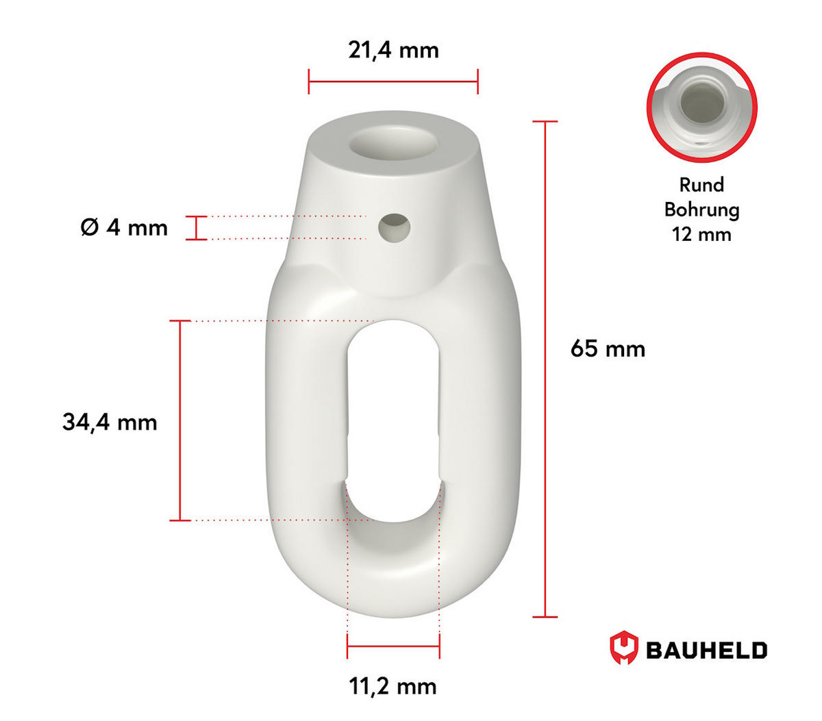 MARKISENÖSE Oval 12 mm Ral 9016 für Fleischerhaken - Weiß, Kunststoff (1.2/6.5/6.5cm) - BAUHELD