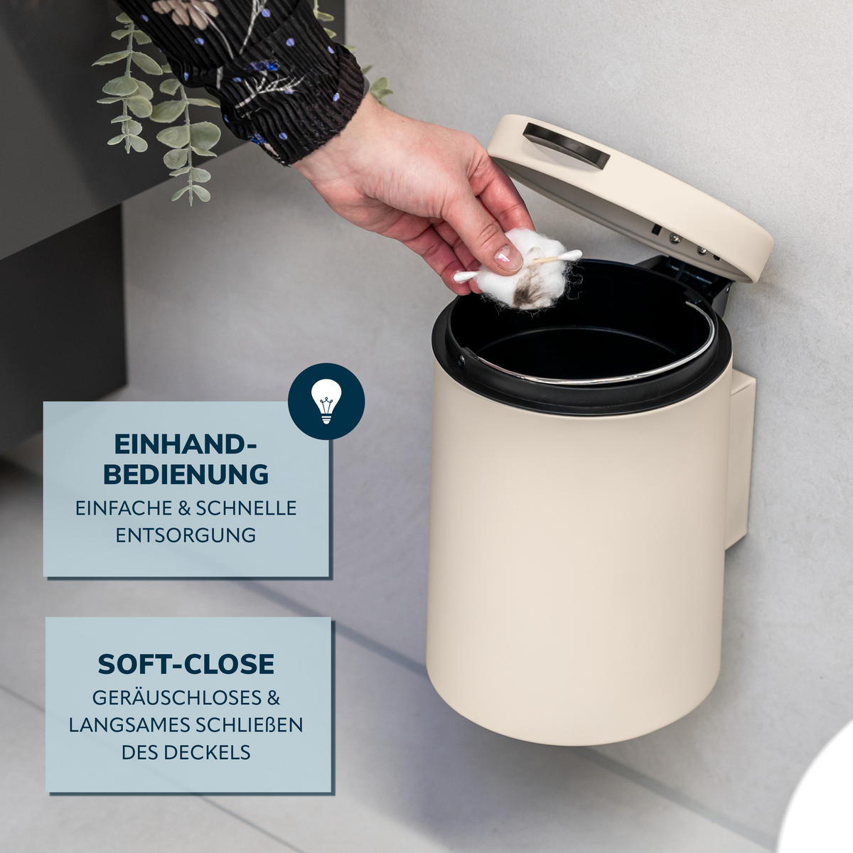 WAND-KOSMETIKEIMER 3 Liter Beige, rund - Beige, Metall (16/24/23cm) - bremermann