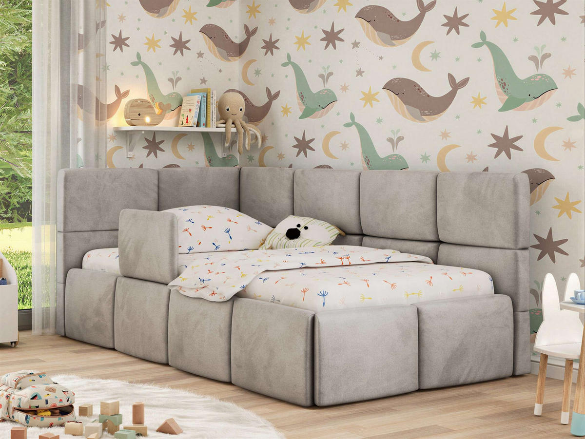 DĚTSKÁ POSTEL ARVO ALTA 90/200 - Světle šedá Samet - Vlevo - světle šedá, textil (90/200cm) - MKS