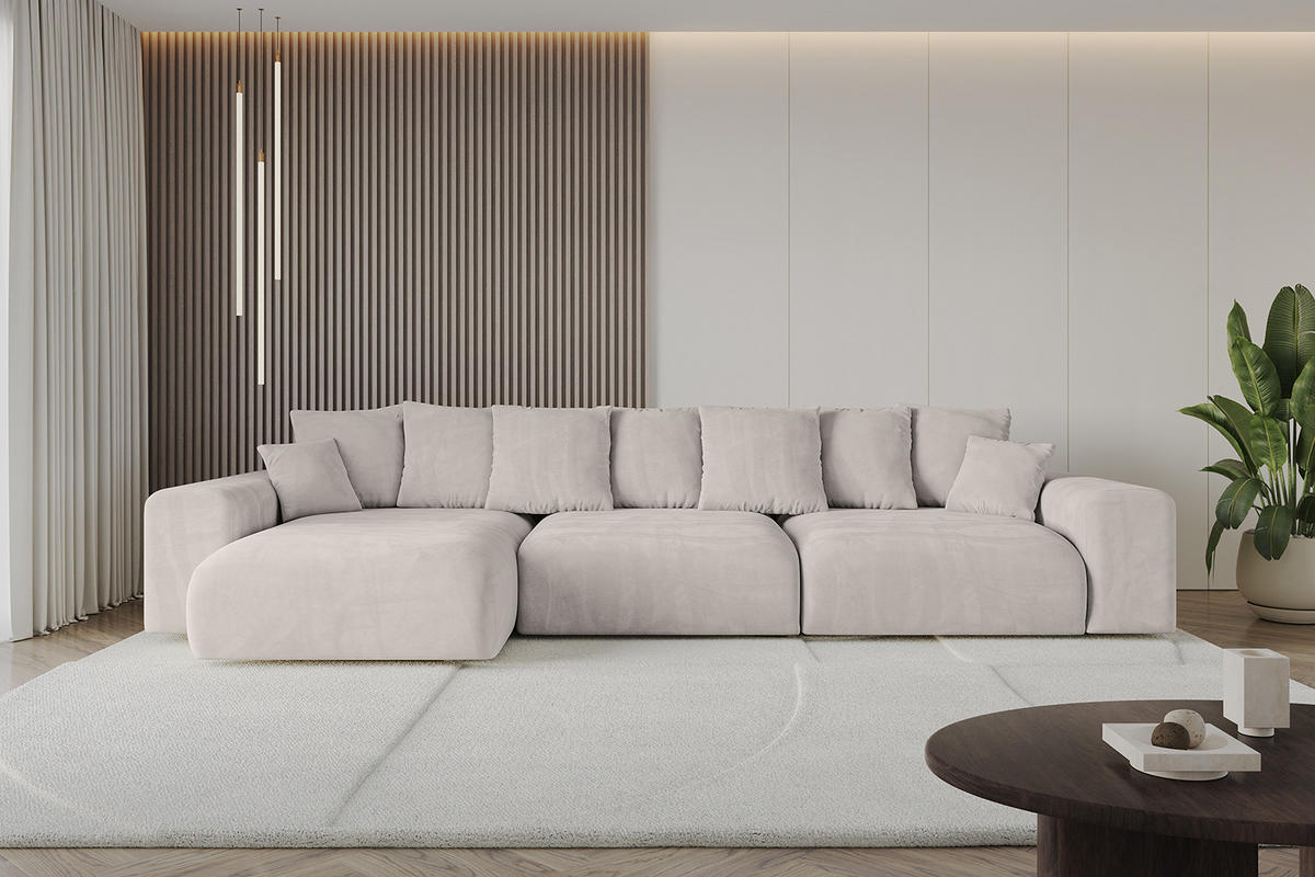 ECKSOFA Ottomane links ESKAR-L 364x176x84 Hellbraun Velours - Hellbraun/Schwarz, Holzwerkstoff/Kunststoff (364/176cm) - ALTDECOR