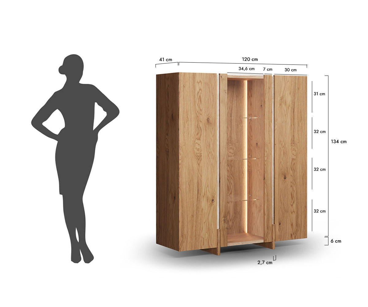 VITRINE Travertino Wildeiche Natur 120 / 41 / 140cm mit Travertin Naturstein - Wildeiche, Holz (120/140/41cm) - Feldmann-Wohnen