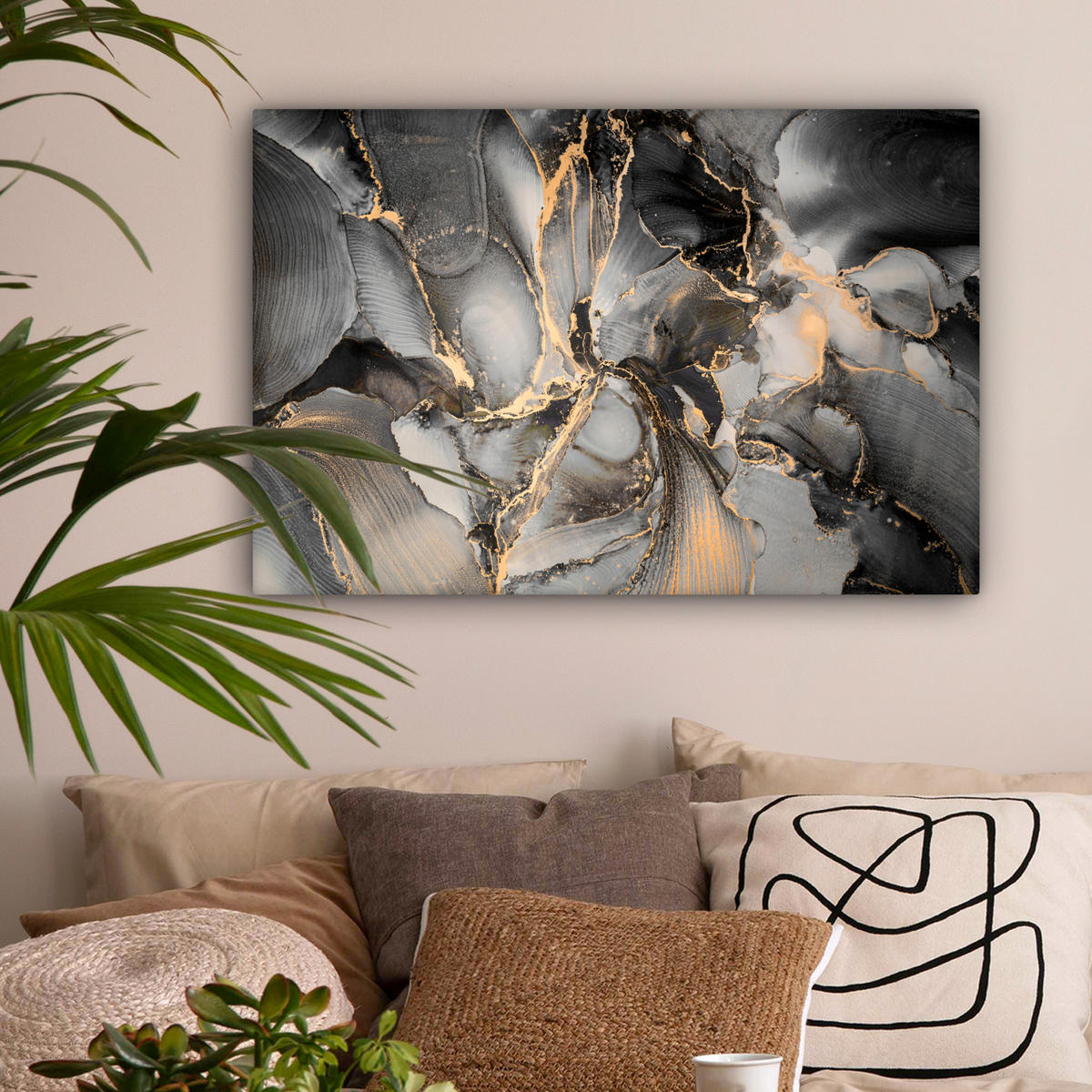 LEINWANDBILD Grau - Luxus - Gold - Marmor XXL 150x100 cm - Dunkelgrau, Textil (150/100cm) - MuchoWow