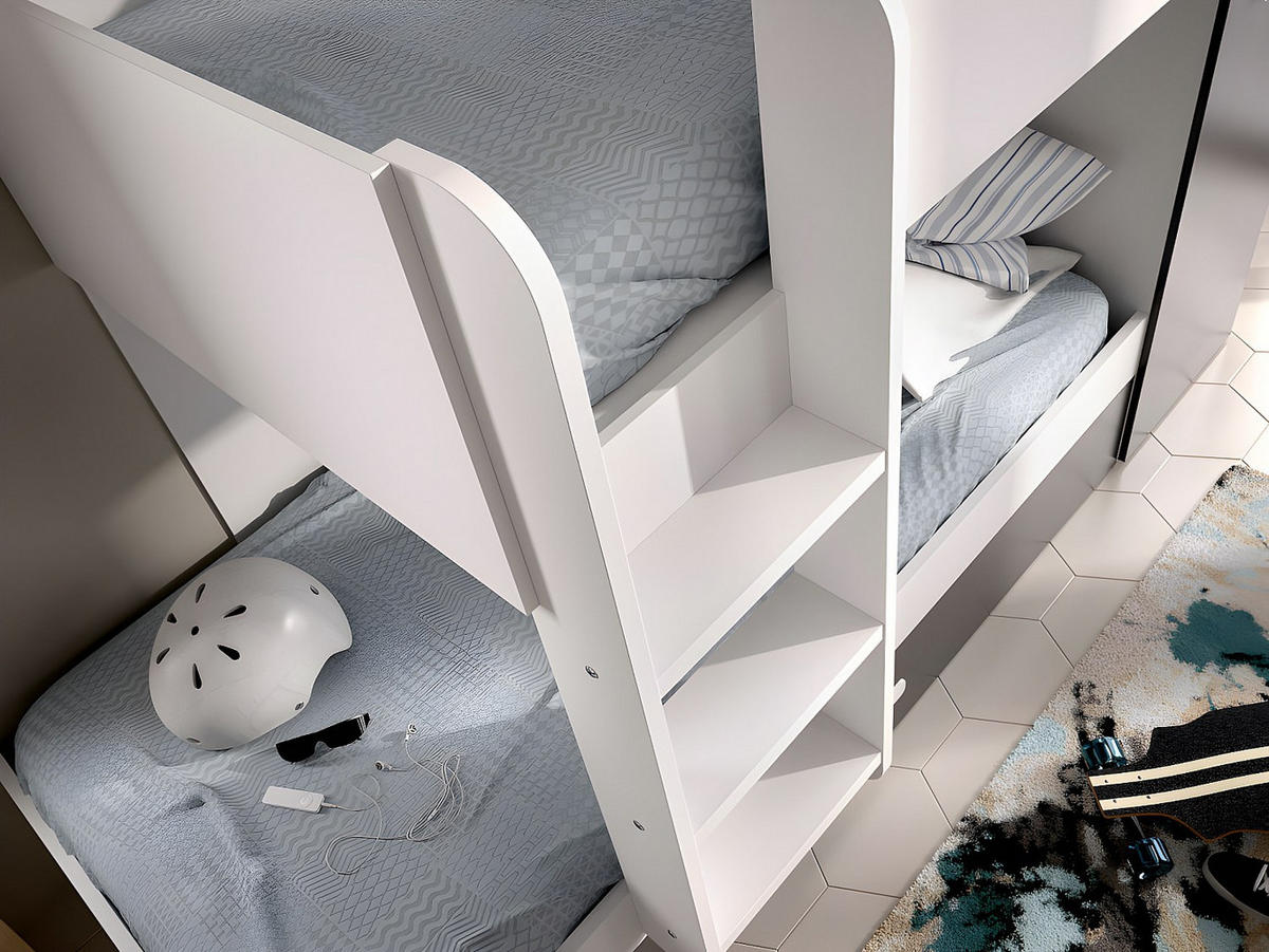 ETAGENBETT Ausziehbett mit Stauraum + Matratzen - 3x 90 x 190 cm - Weiß & Anthrazit - ANTHONY - Anthrazit/Weiß, Holz (97/243cm) - Vente-Unique