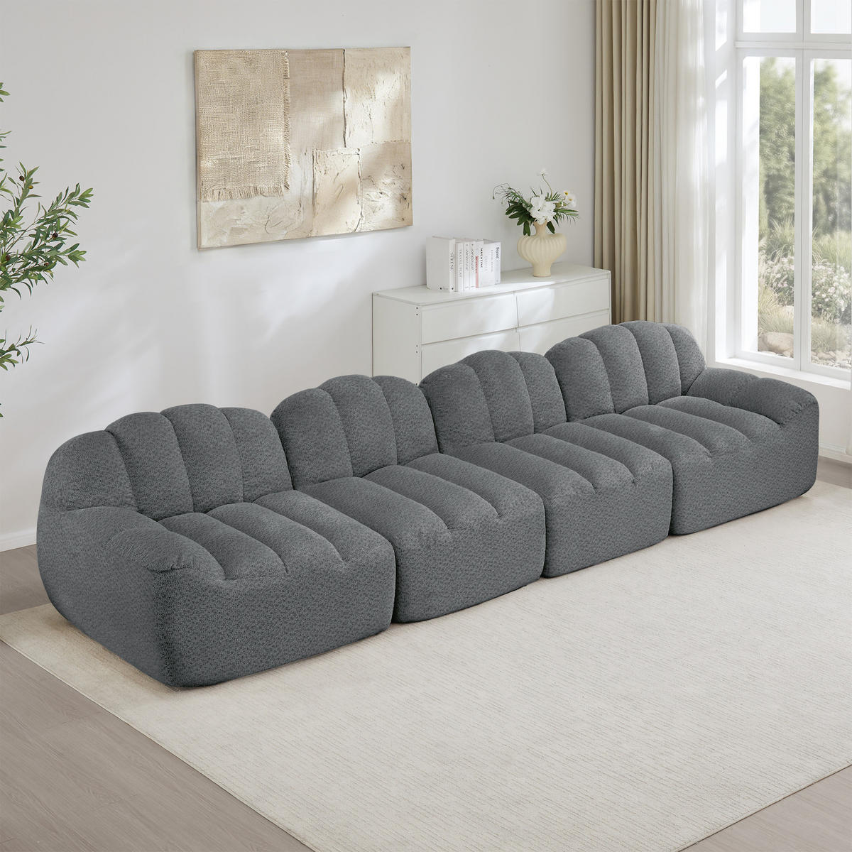 4-SITZER SOFA Granulierte Fleece Grau - Grau, Textil (366/79/104cm) - WISHDOR
