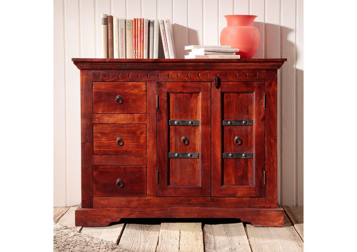 KOMMODE Akazie 106x50x85 nougat lackiert OXFORD #408 - Dunkelbraun, Holz (106/85/50cm) - Massivmoebel24