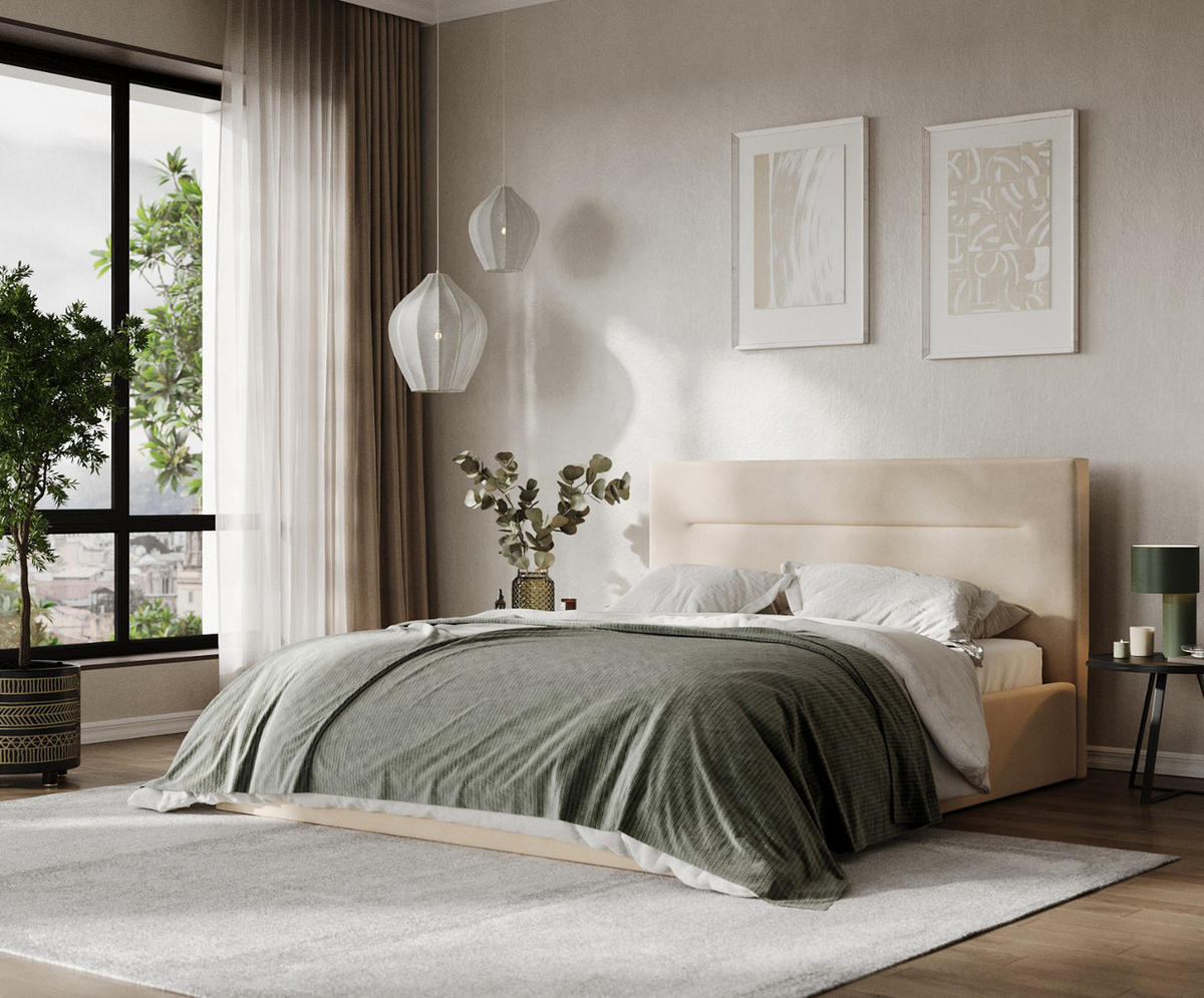 POLSTERBETT Liline 160/200 cm Beige im Kronos Stoff - Beige/Schwarz, Holz/Holzwerkstoff (160/200cm) - AltaBeds