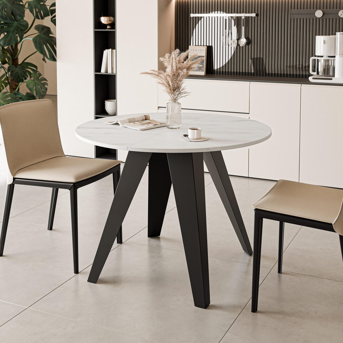 ESSTISCH ausziehbar auf MDF, Weiß - Schwarz/Weiß, Holzwerkstoff (100/100/76cm) - Idohome