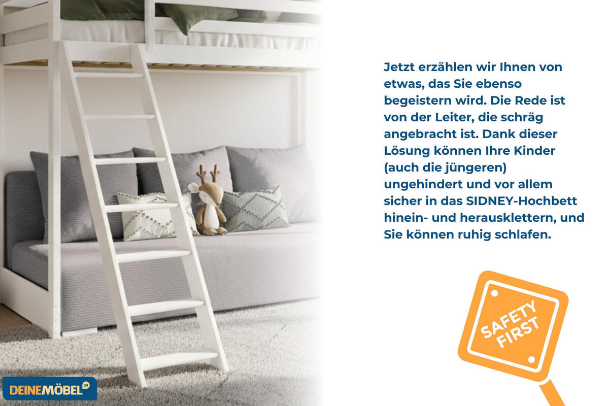 ETAGENBETT SIDNEY 90x200 in Weiß / Greige - Greige/Weiß, Holz/Holzwerkstoff (90/200cm) - Deine Möbel 24