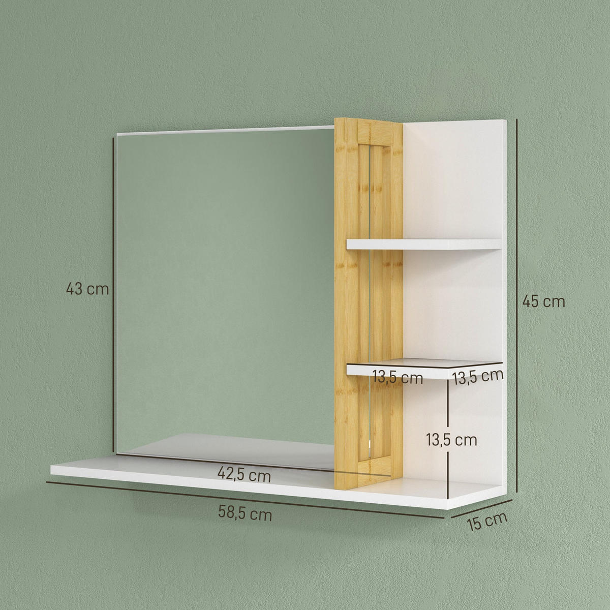 BADEZIMMERSPIEGEL DE-15190 mit 3 Seitenablagen und unterer Ablage Weiß - Weiß, Holzwerkstoff (15/58.5/45cm) - ComfortXL