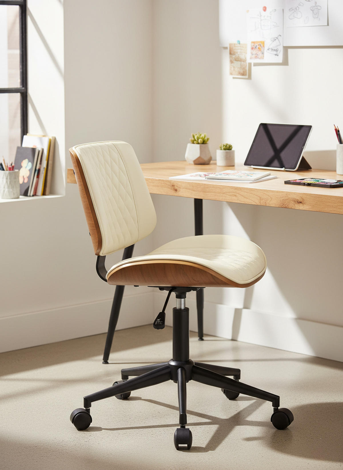 BÜROSTUHL Omnix Kunstleder walnuss/creme - Creme/Schwarz, Metall (50/94/54cm) - TPFLiving